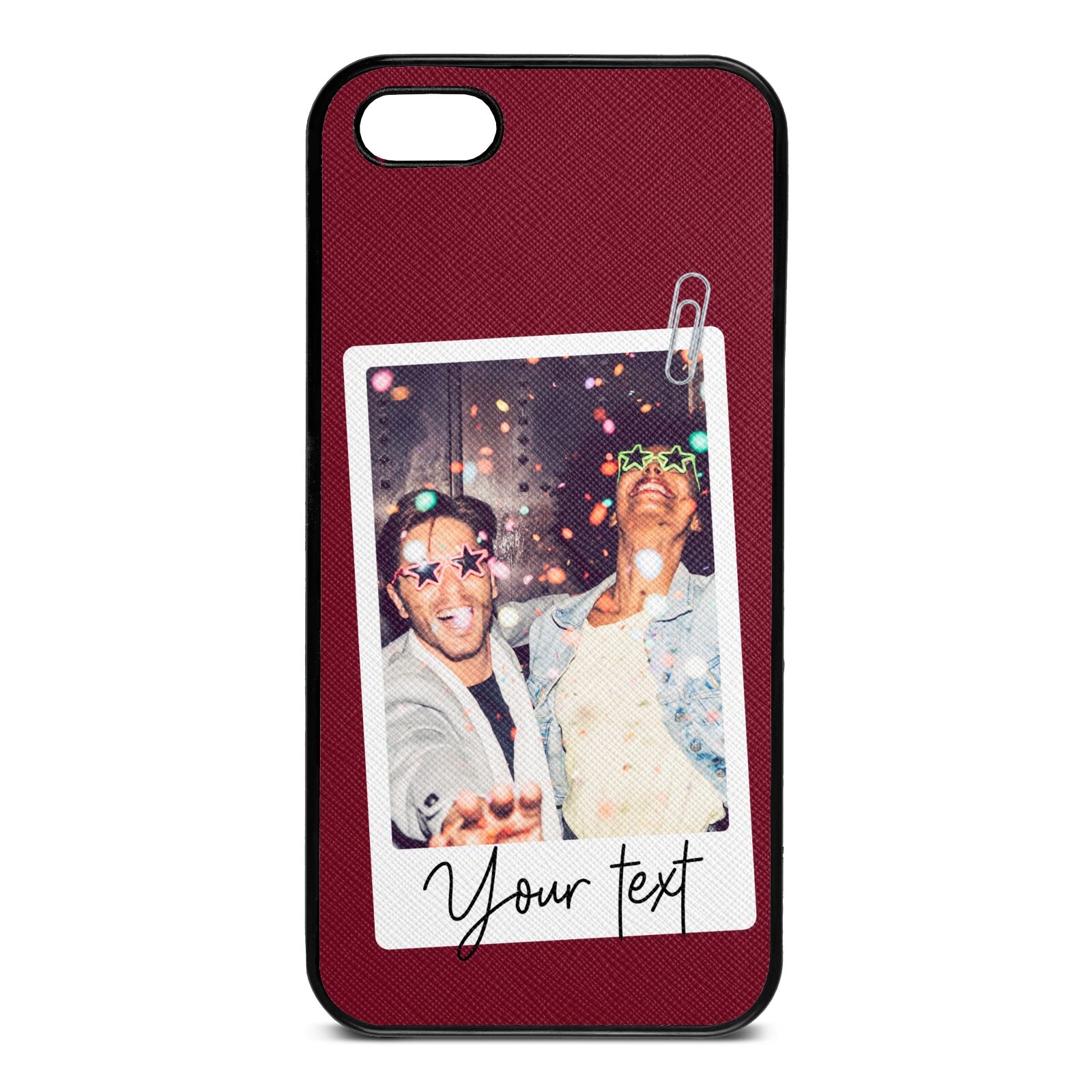 Personalised Photo with Text Wine Red Saffiano Leather iPhone 5 Case