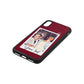 Personalised Photo with Text Wine Red Saffiano Leather iPhone Xs Case Side Angle