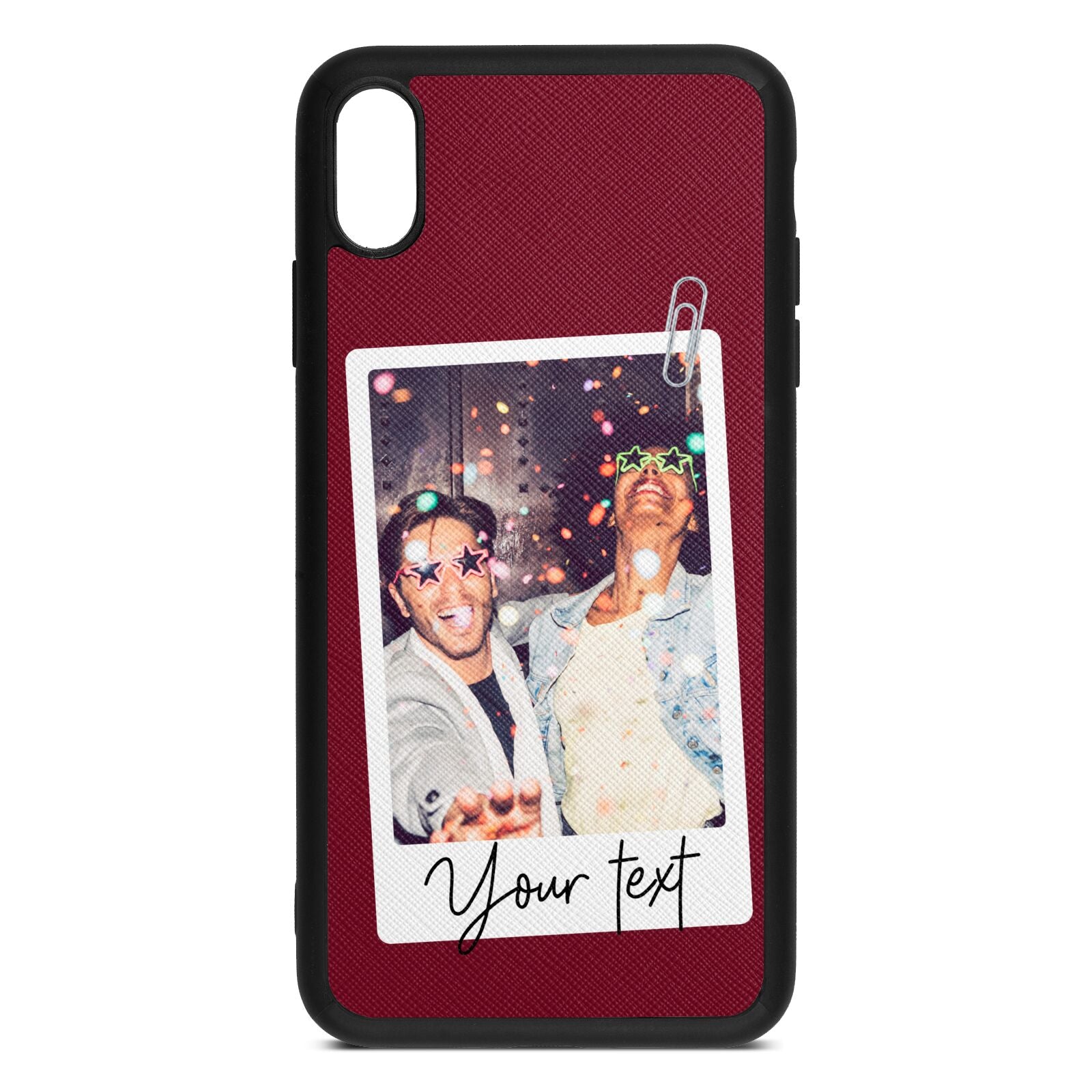 Personalised Photo with Text Wine Red Saffiano Leather iPhone Xs Max Case
