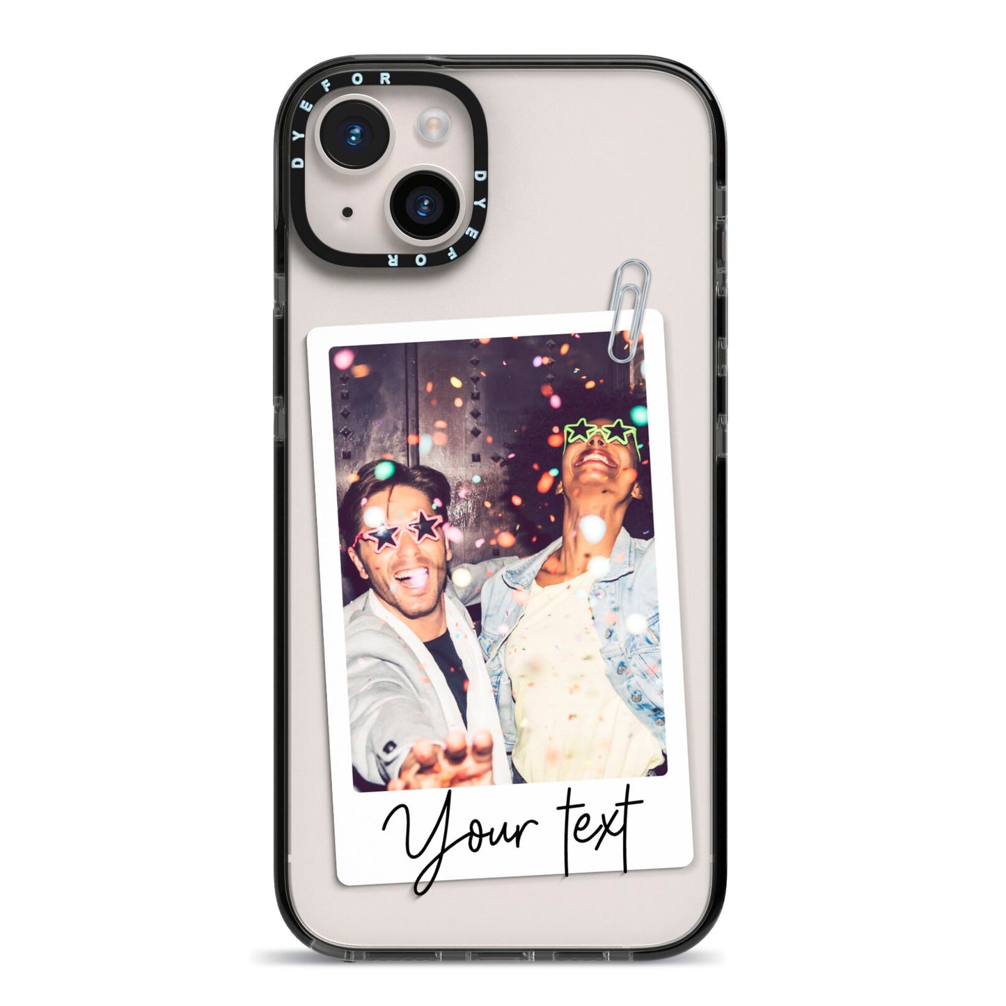 Personalised Photo with Text iPhone 14 Plus Black Impact Case on Silver phone