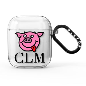 Personalised Pig Initials Clear AirPods Case