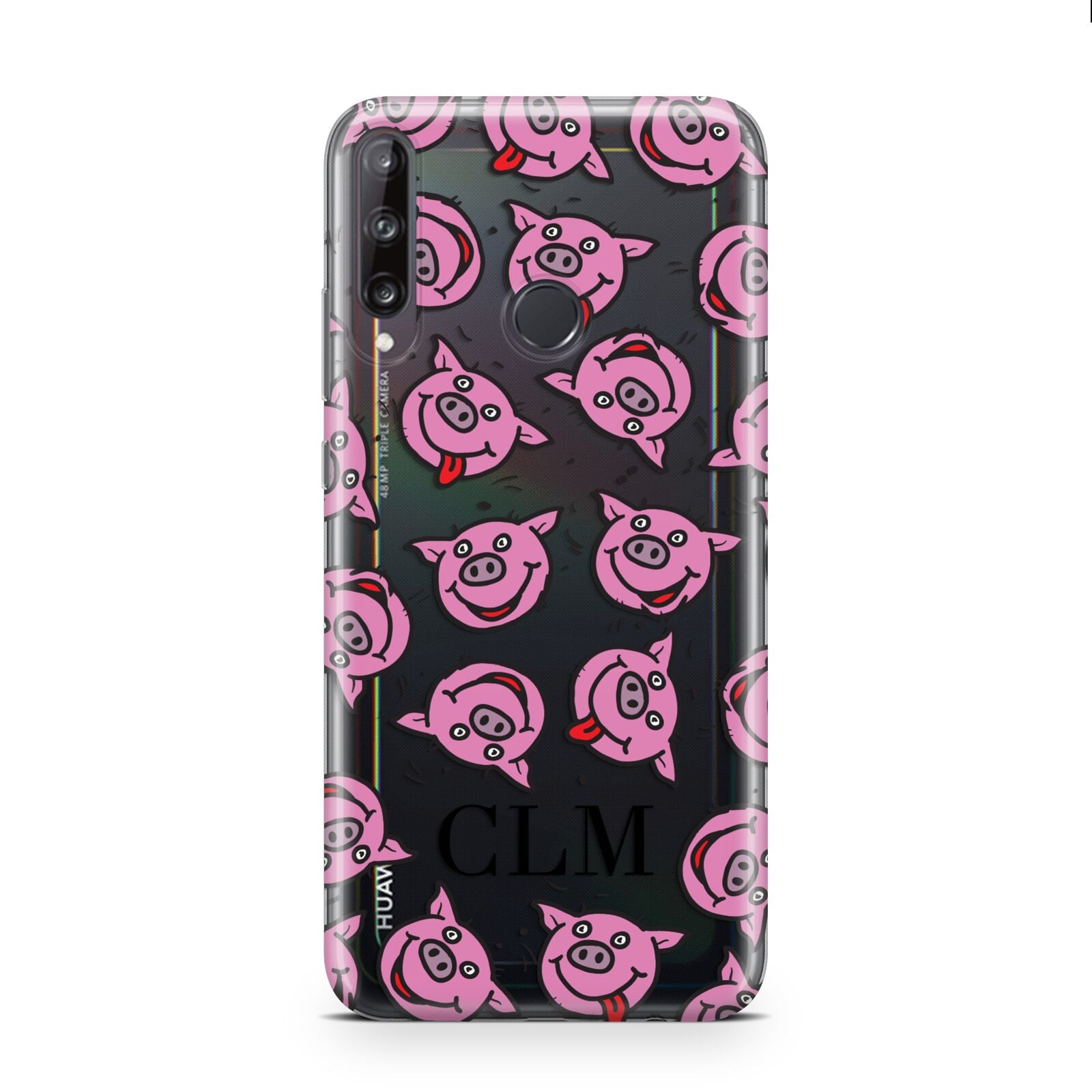 Personalised Pig Initials Clear Huawei P40 Lite E Phone Case
