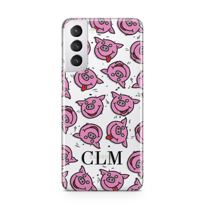 Personalised Pig Initials Clear Samsung S21 Case
