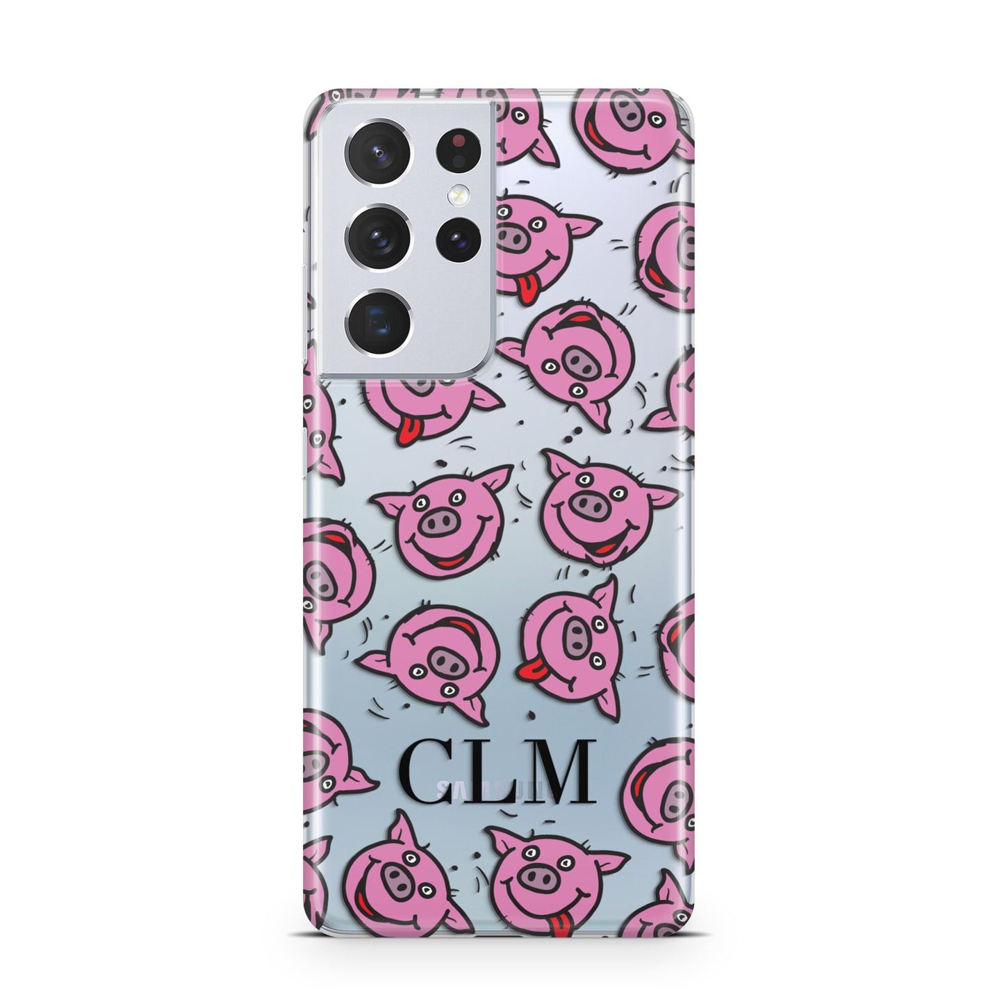 Personalised Pig Initials Clear Samsung S21 Ultra Case