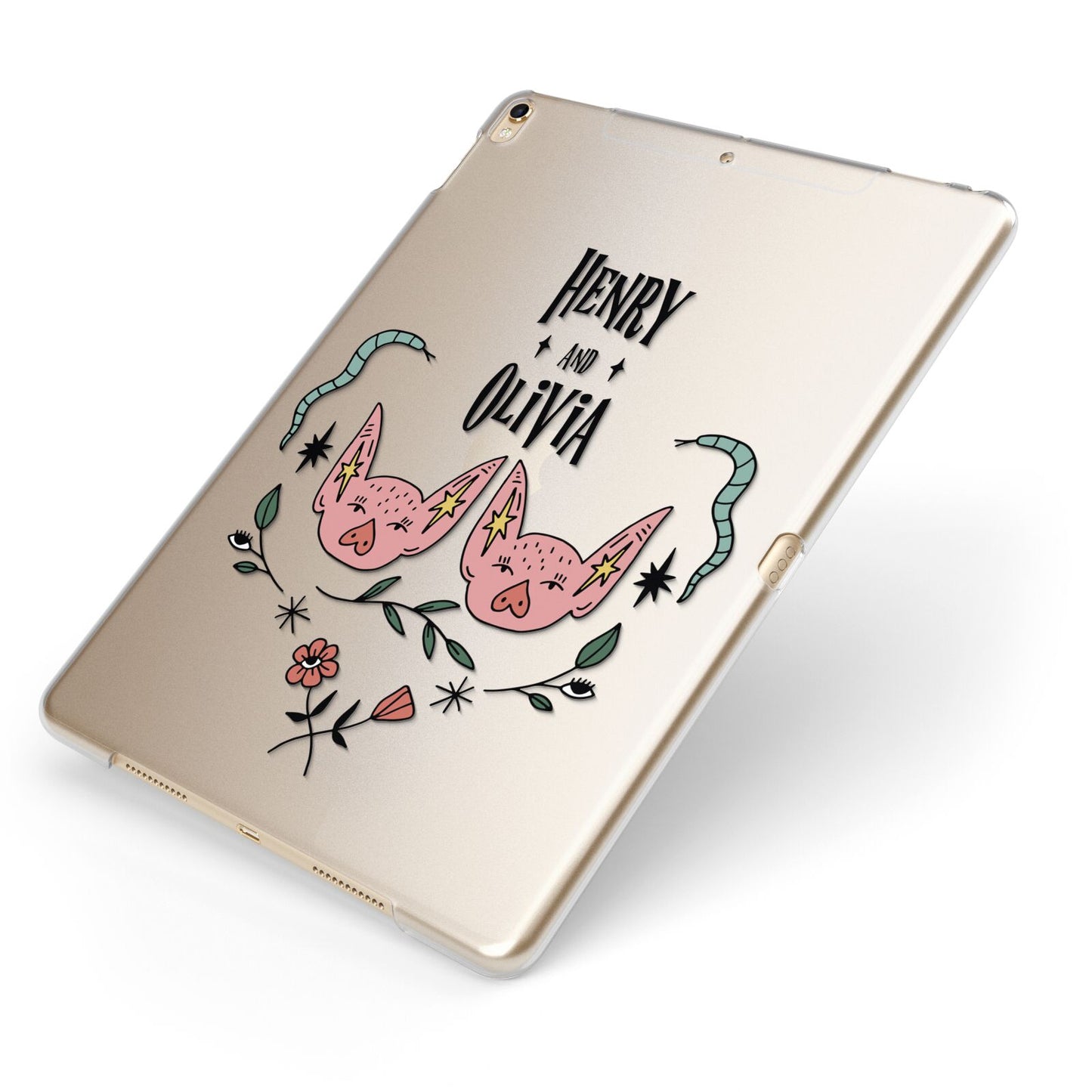 Personalised Piggies Apple iPad Case on Gold iPad Side View