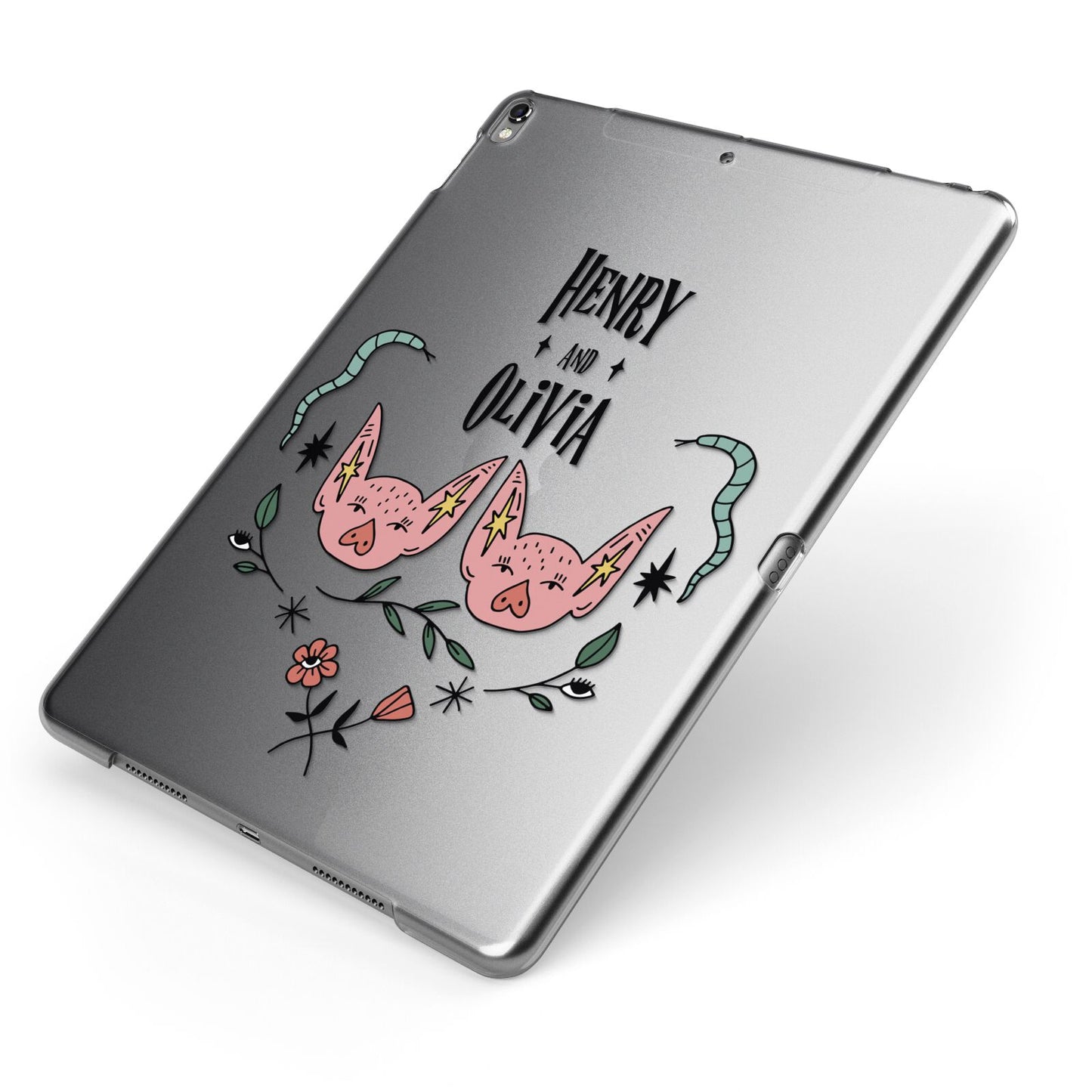 Personalised Piggies Apple iPad Case on Grey iPad Side View
