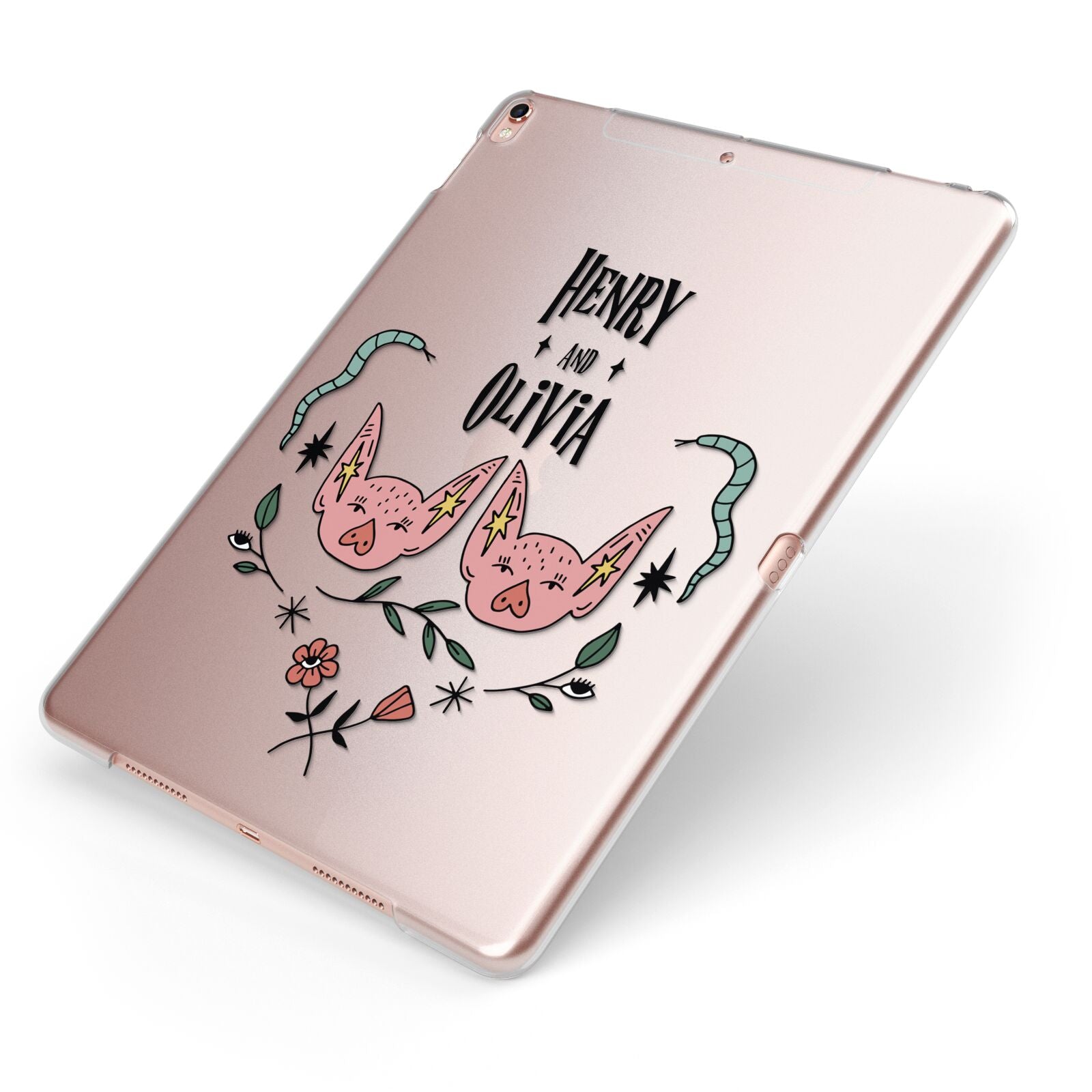 Personalised Piggies Apple iPad Case on Rose Gold iPad Side View