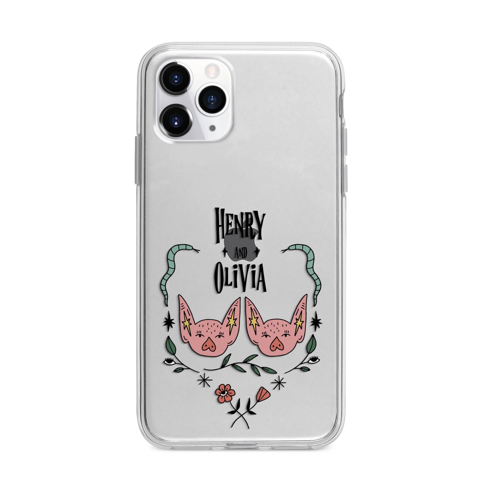 Personalised Piggies Apple iPhone 11 Pro Max in Silver with Bumper Case