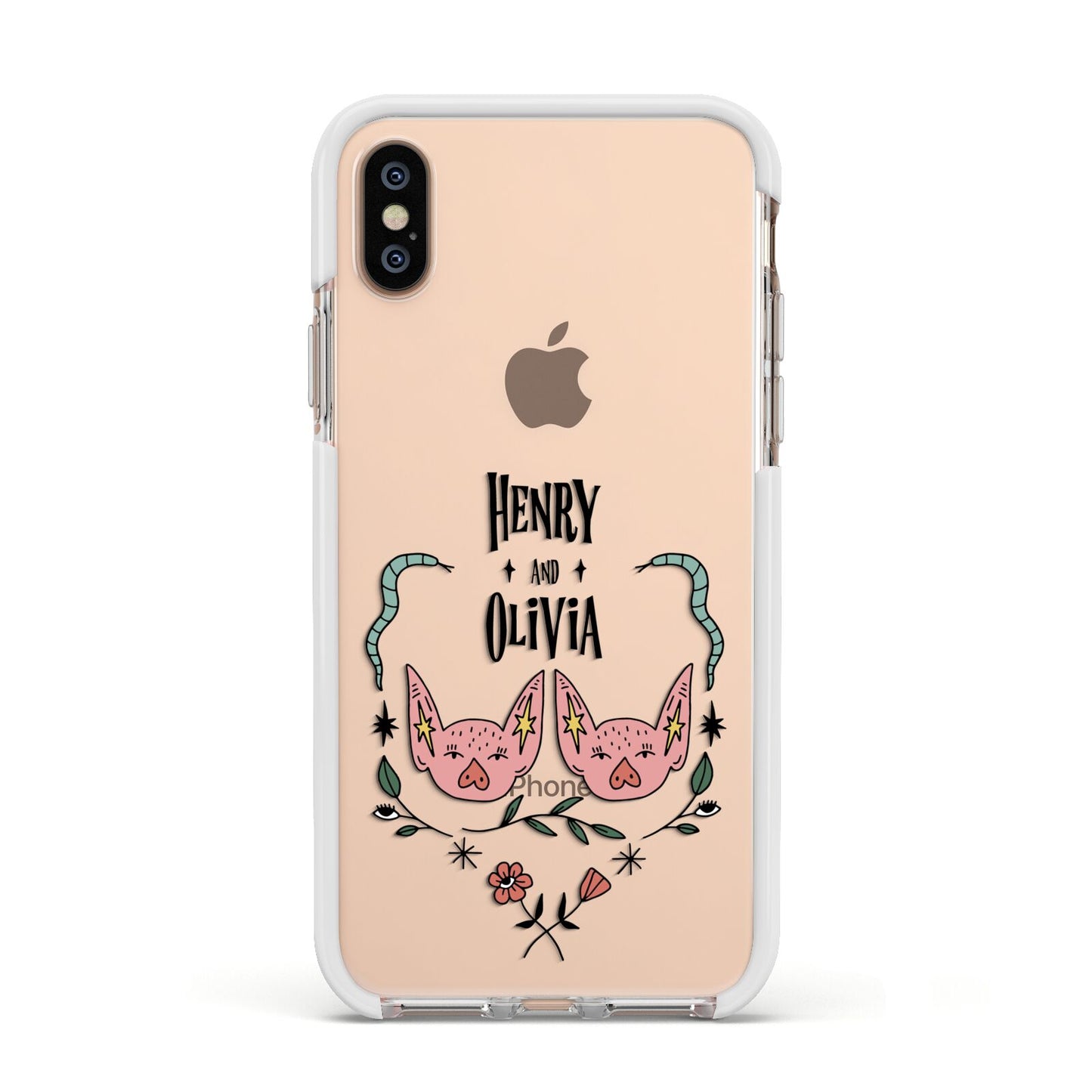 Personalised Piggies Apple iPhone Xs Impact Case White Edge on Gold Phone