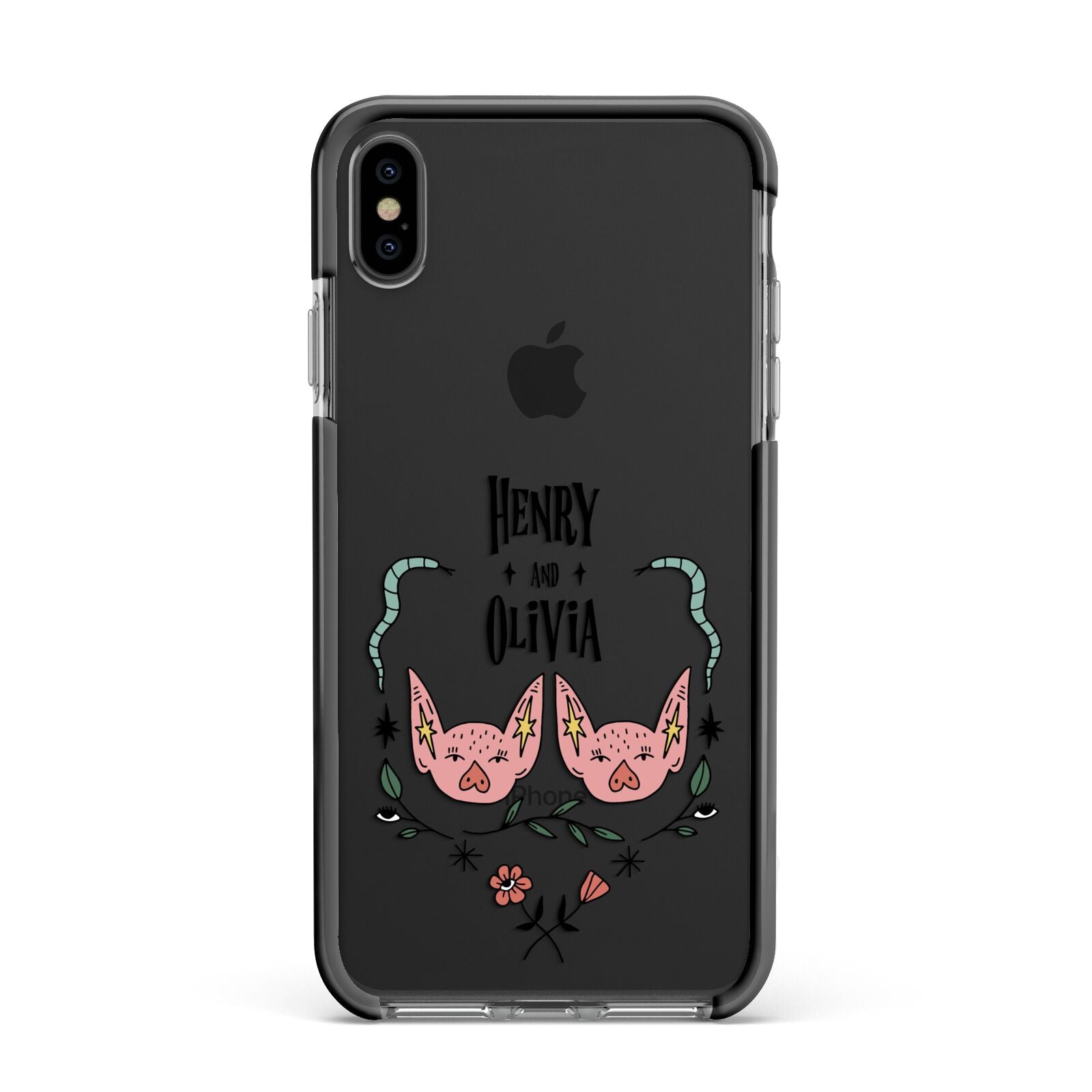 Personalised Piggies Apple iPhone Xs Max Impact Case Black Edge on Black Phone