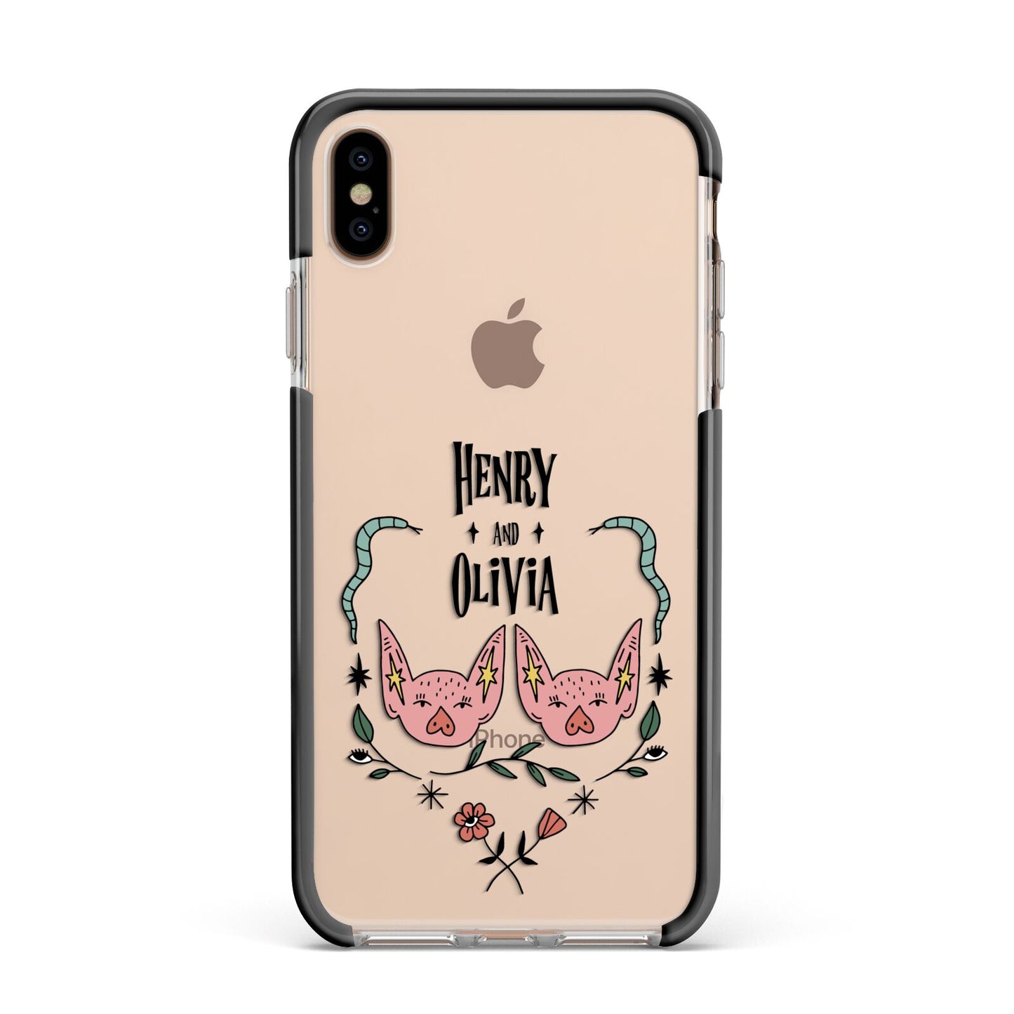 Personalised Piggies Apple iPhone Xs Max Impact Case Black Edge on Gold Phone