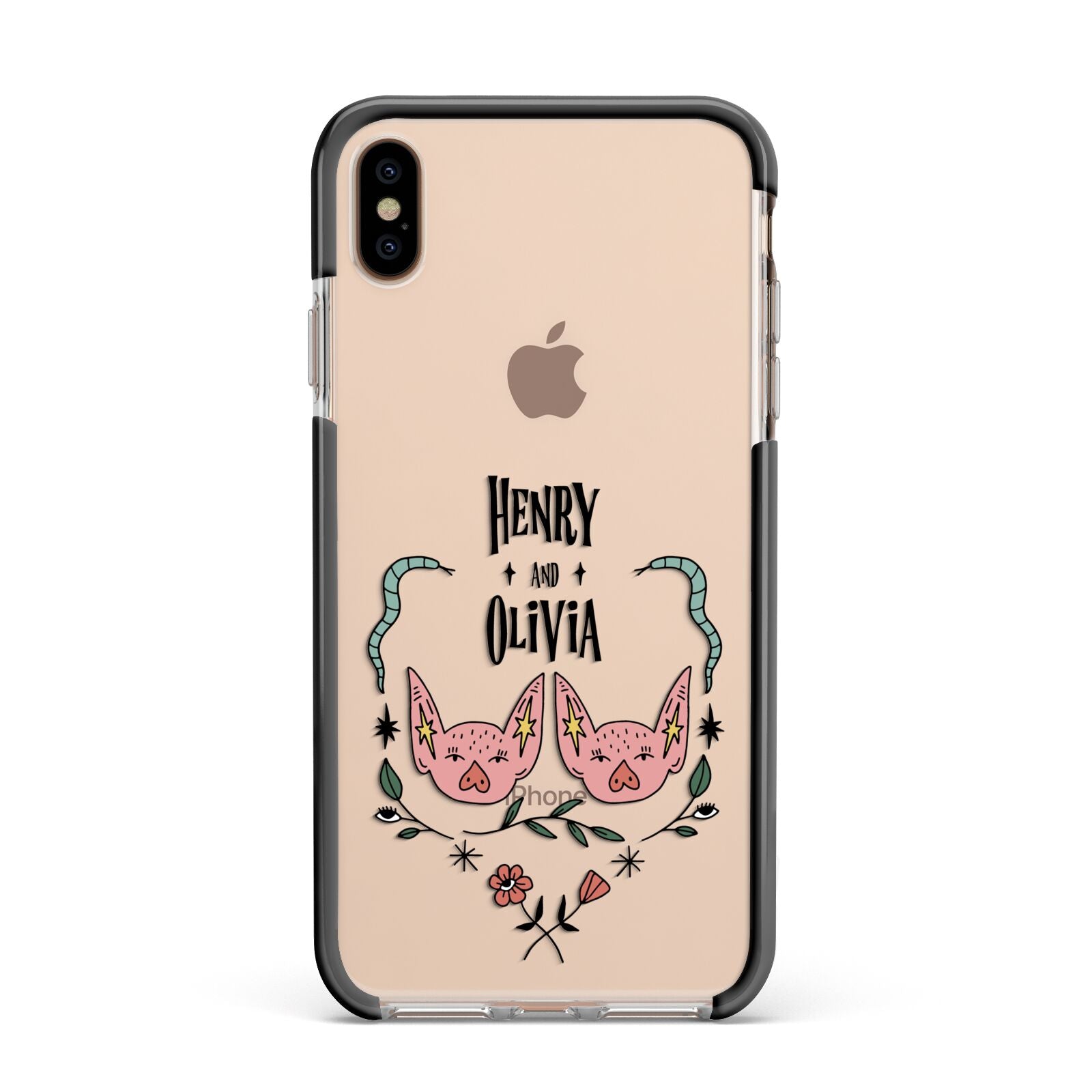 Personalised Piggies Apple iPhone Xs Max Impact Case Black Edge on Gold Phone