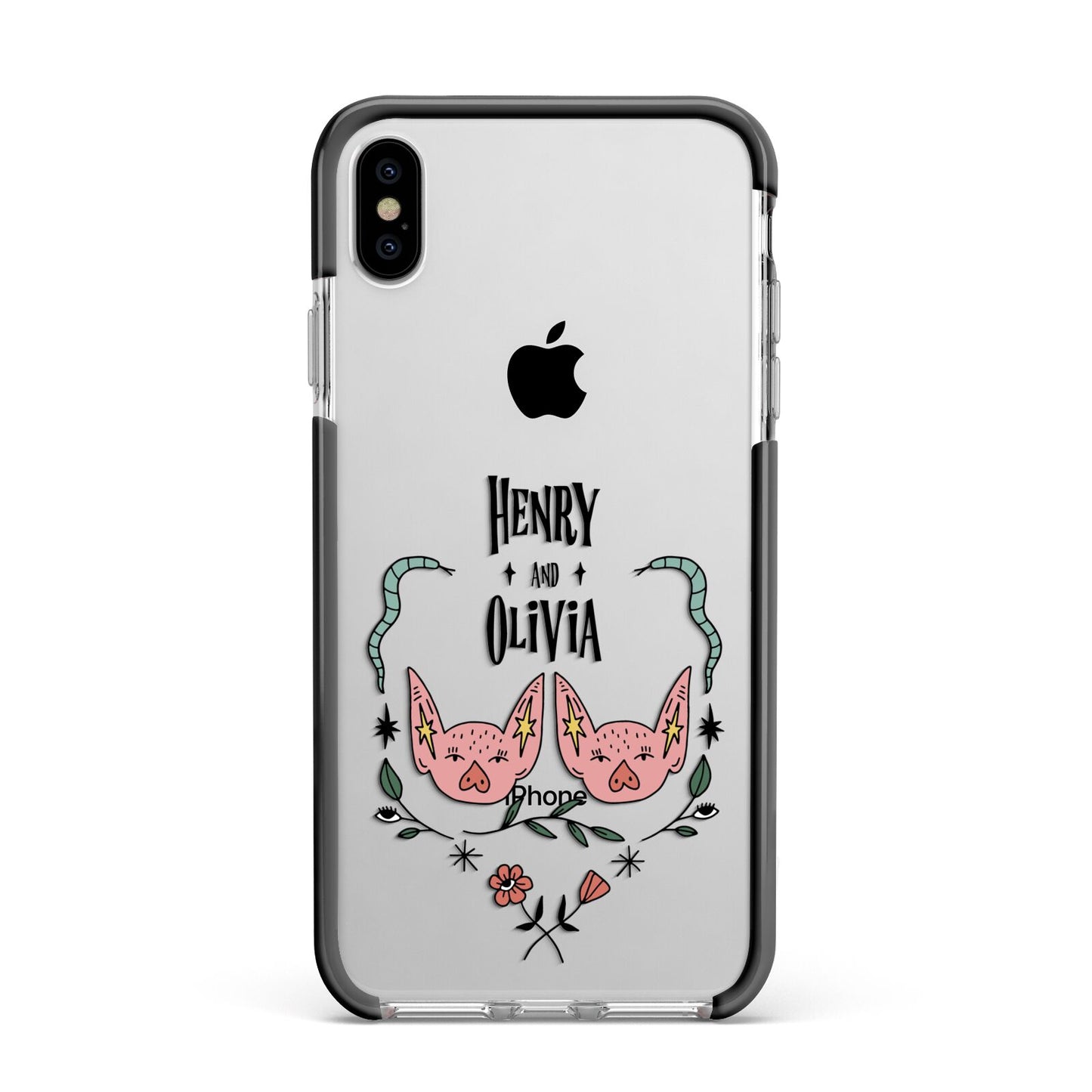 Personalised Piggies Apple iPhone Xs Max Impact Case Black Edge on Silver Phone