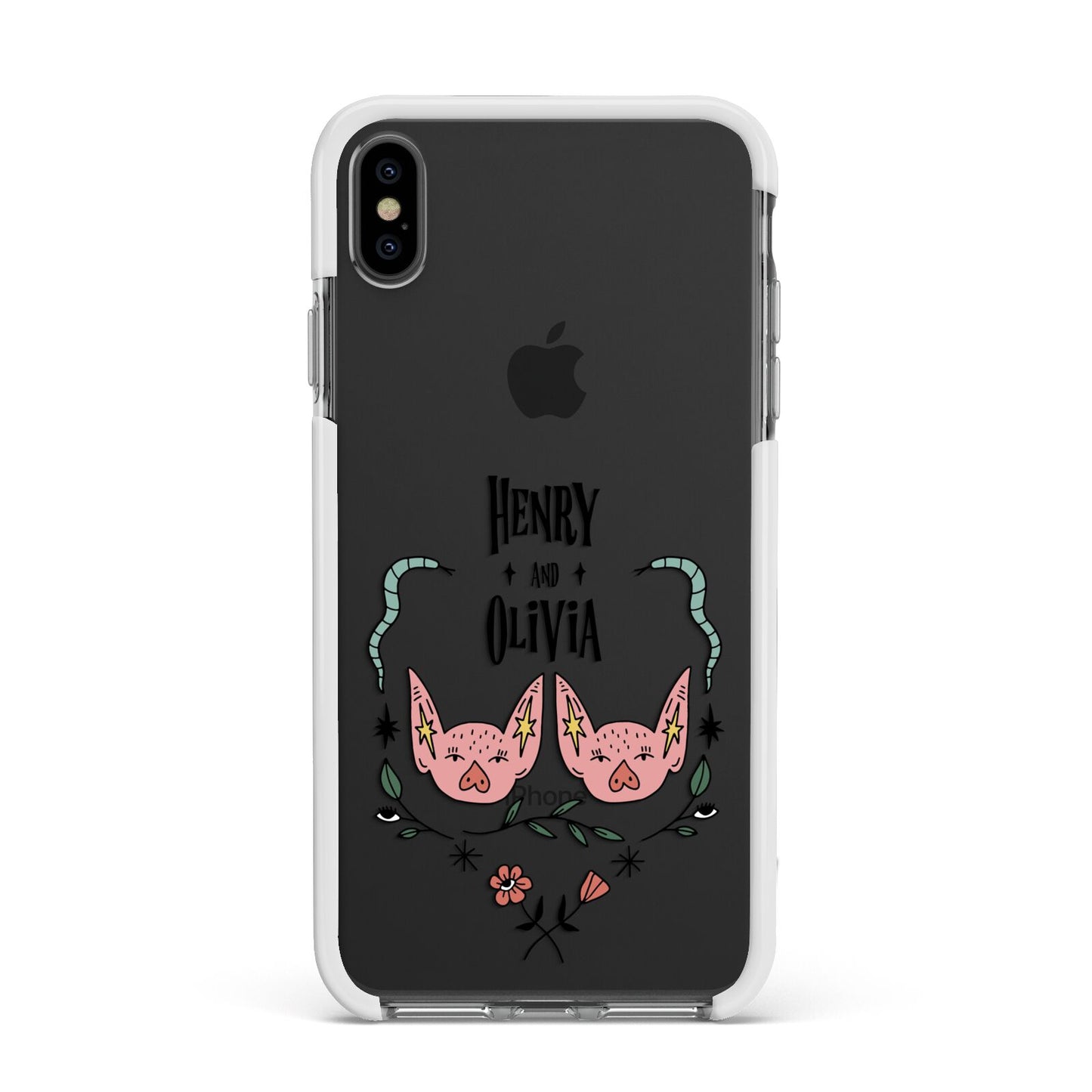 Personalised Piggies Apple iPhone Xs Max Impact Case White Edge on Black Phone