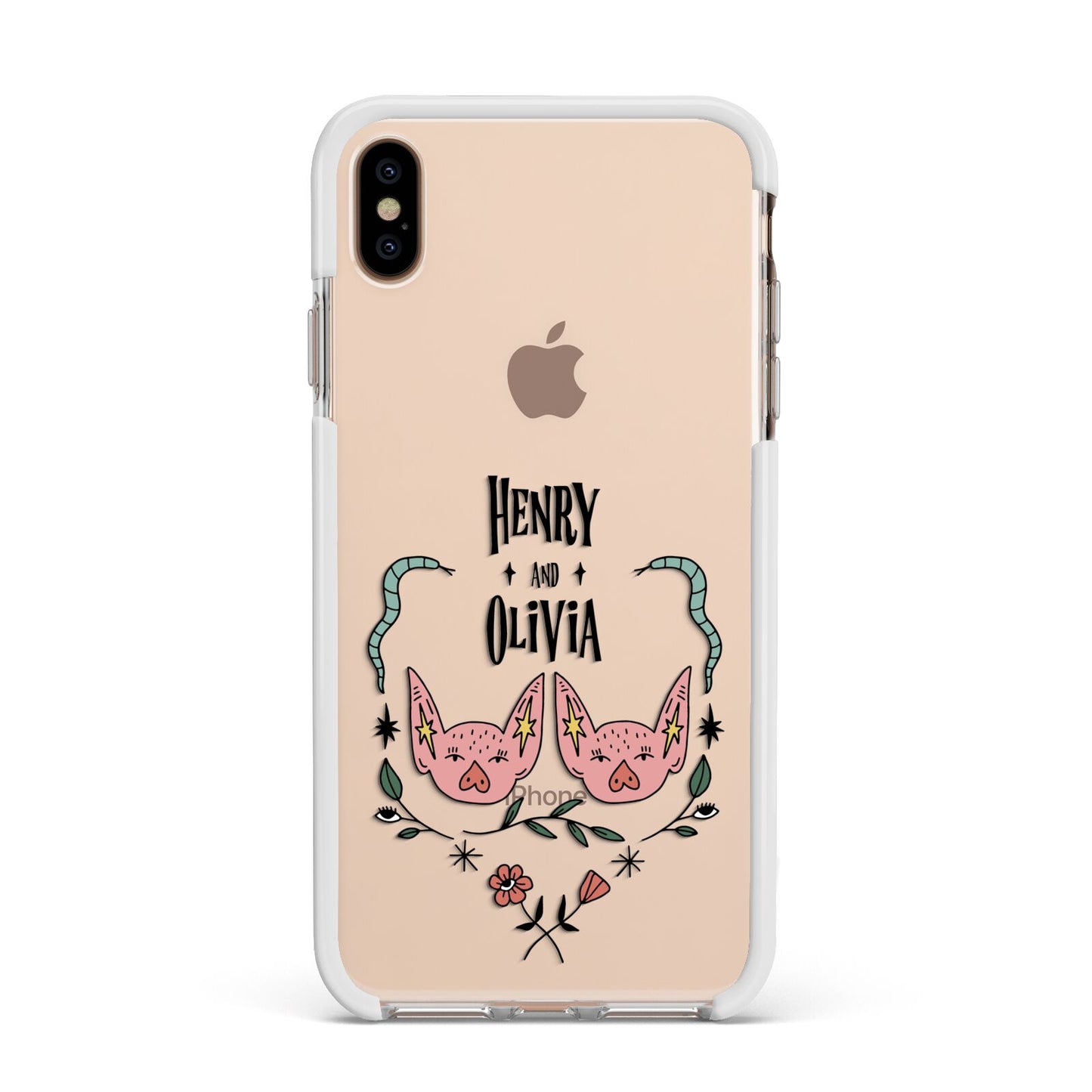 Personalised Piggies Apple iPhone Xs Max Impact Case White Edge on Gold Phone