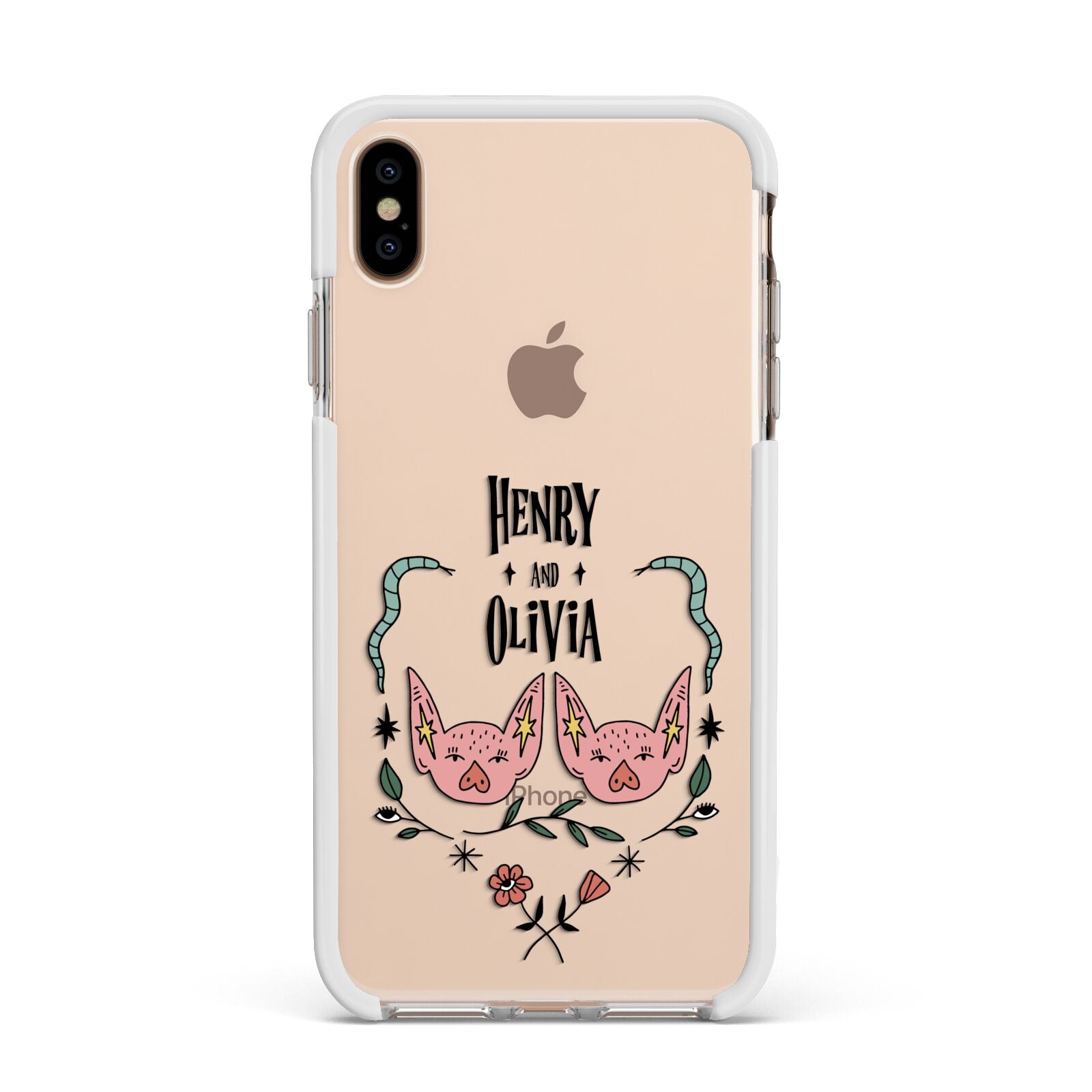 Personalised Piggies Apple iPhone Xs Max Impact Case White Edge on Gold Phone