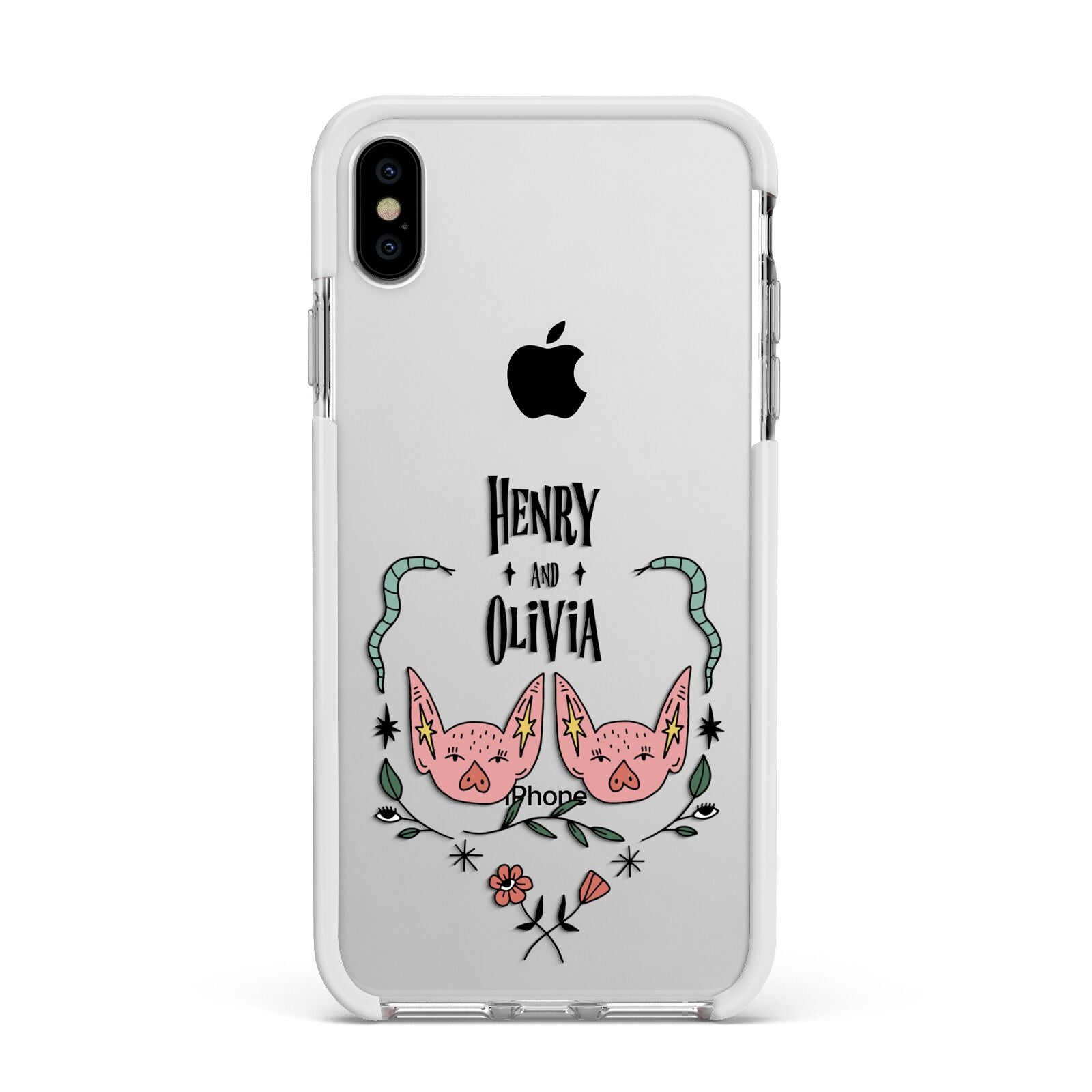 Personalised Piggies Apple iPhone Xs Max Impact Case White Edge on Silver Phone