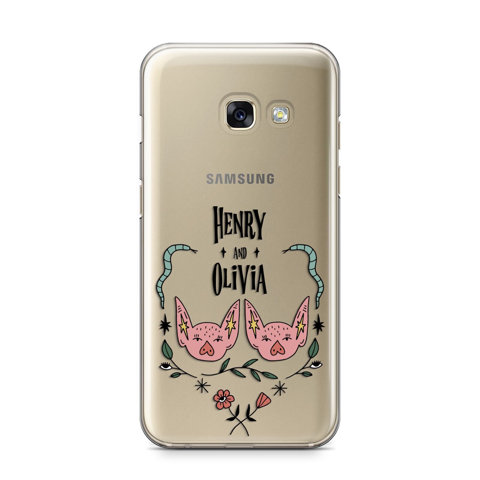 Personalised Piggies Samsung Galaxy A3 2017 Case on gold phone