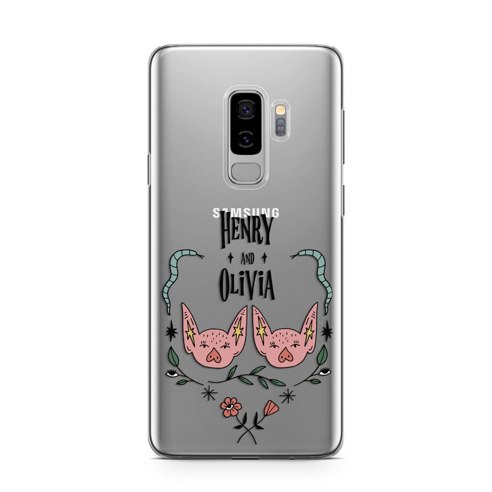 Personalised Piggies Samsung Galaxy S9 Plus Case on Silver phone