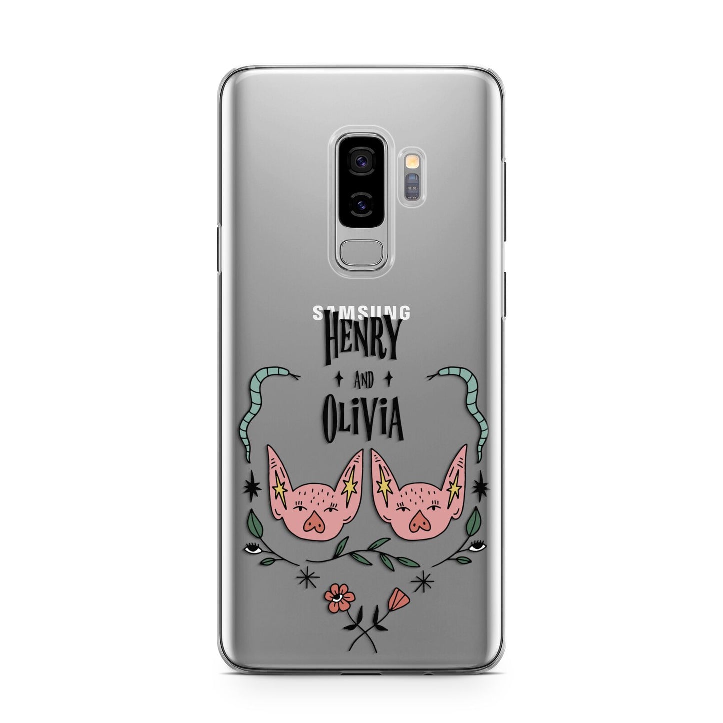 Personalised Piggies Samsung Galaxy S9 Plus Case on Silver phone