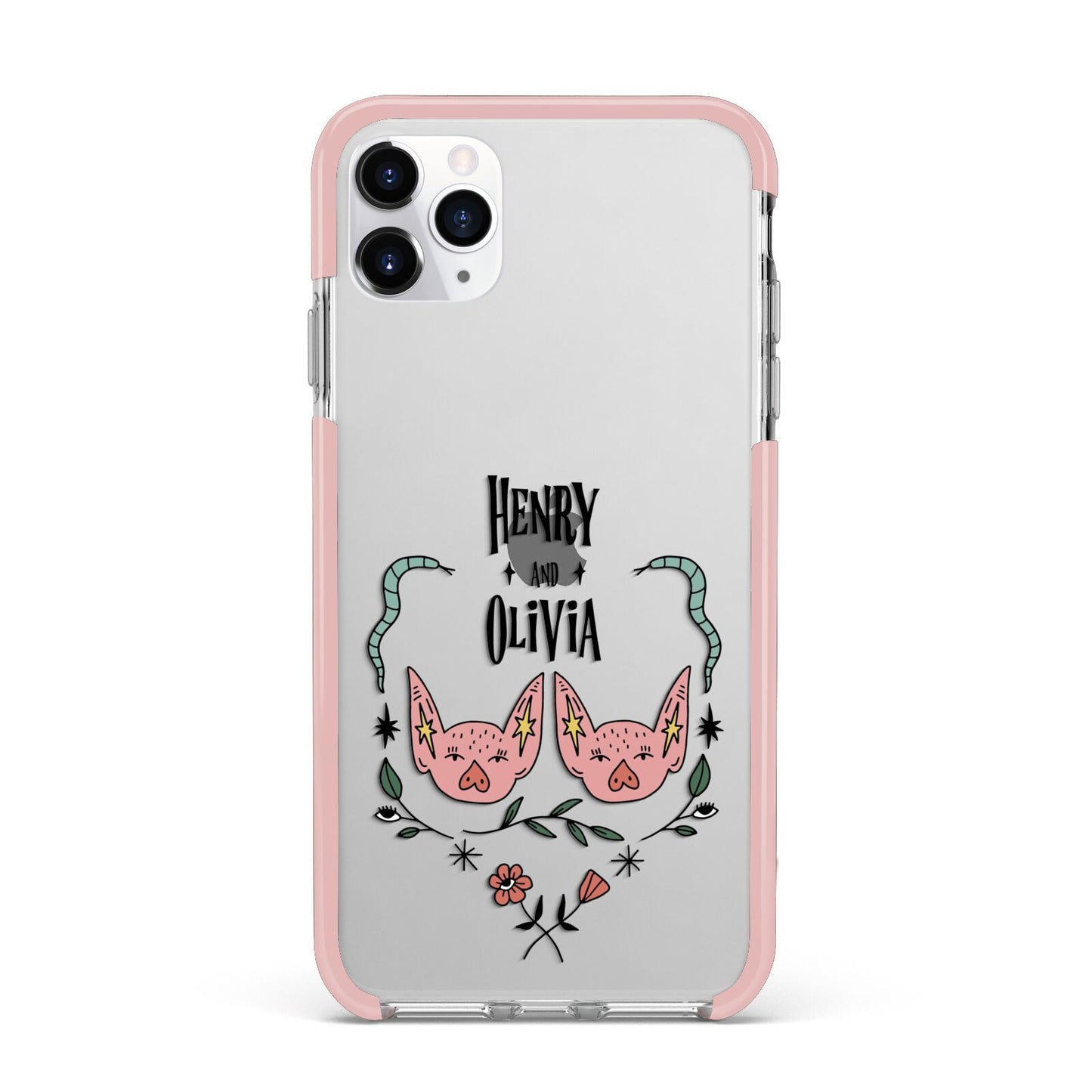 Personalised Piggies iPhone 11 Pro Max Impact Pink Edge Case