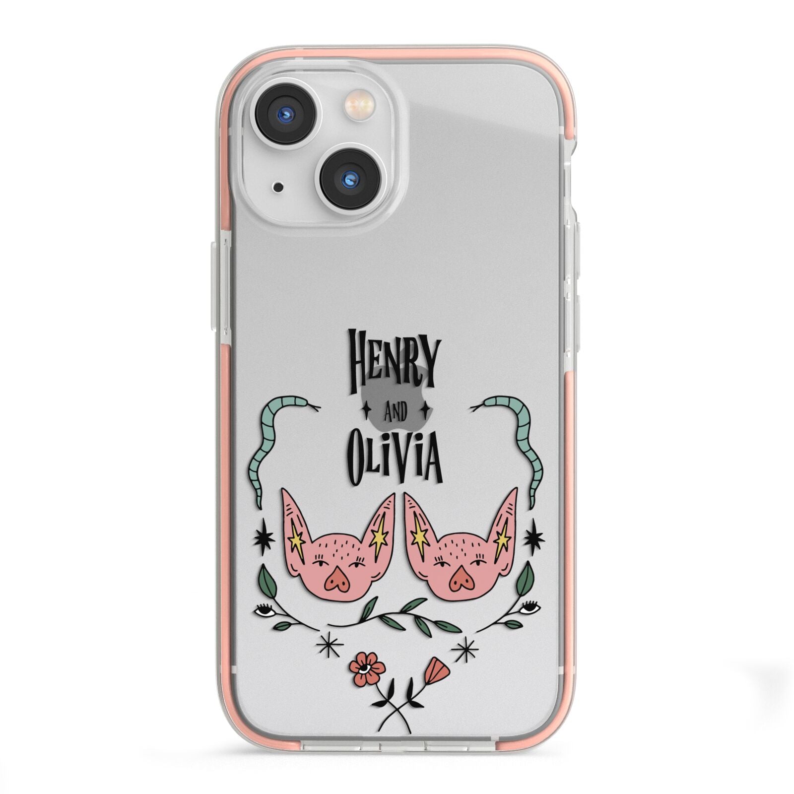 Personalised Piggies iPhone 13 Mini TPU Impact Case with Pink Edges