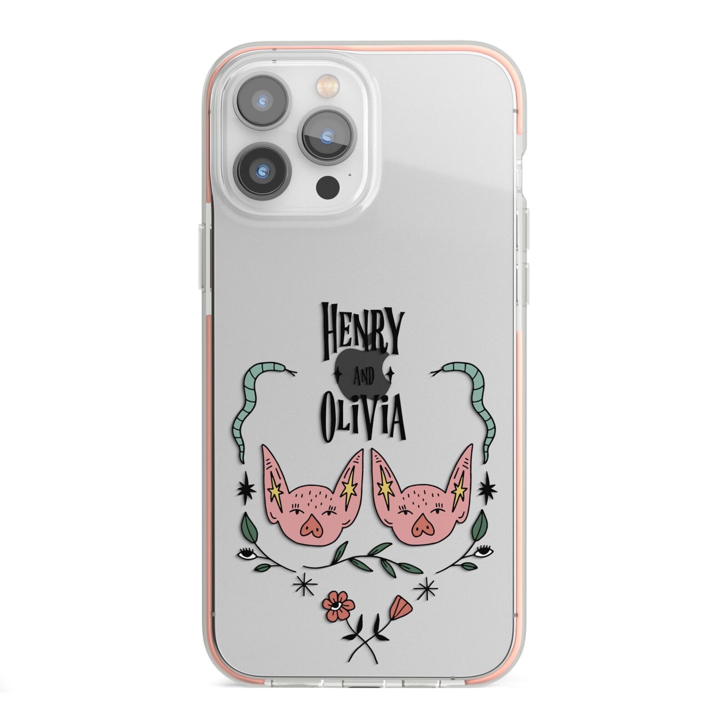 Personalised Piggies iPhone 13 Pro Max TPU Impact Case with Pink Edges