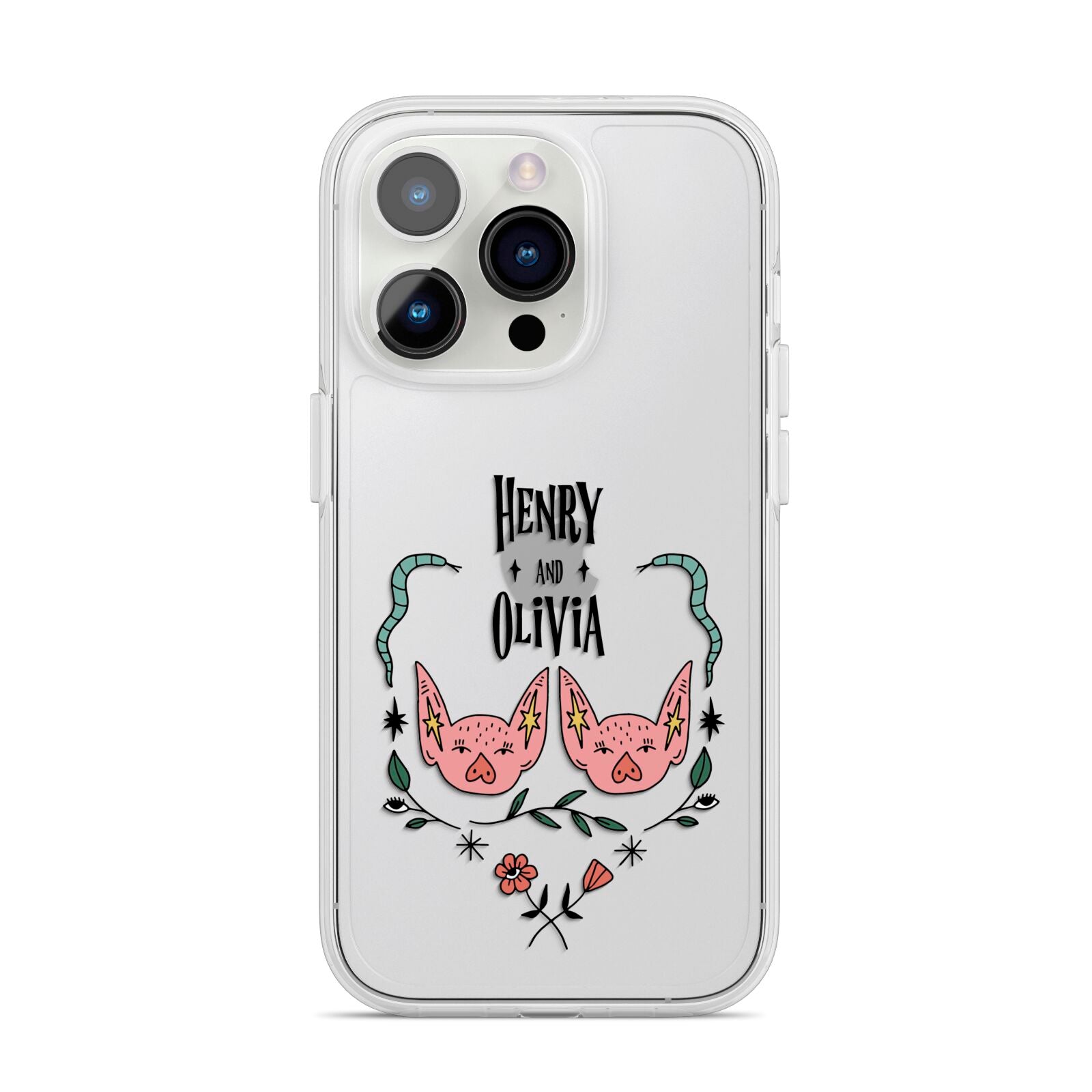 Personalised Piggies iPhone 14 Pro Clear Tough Case Silver