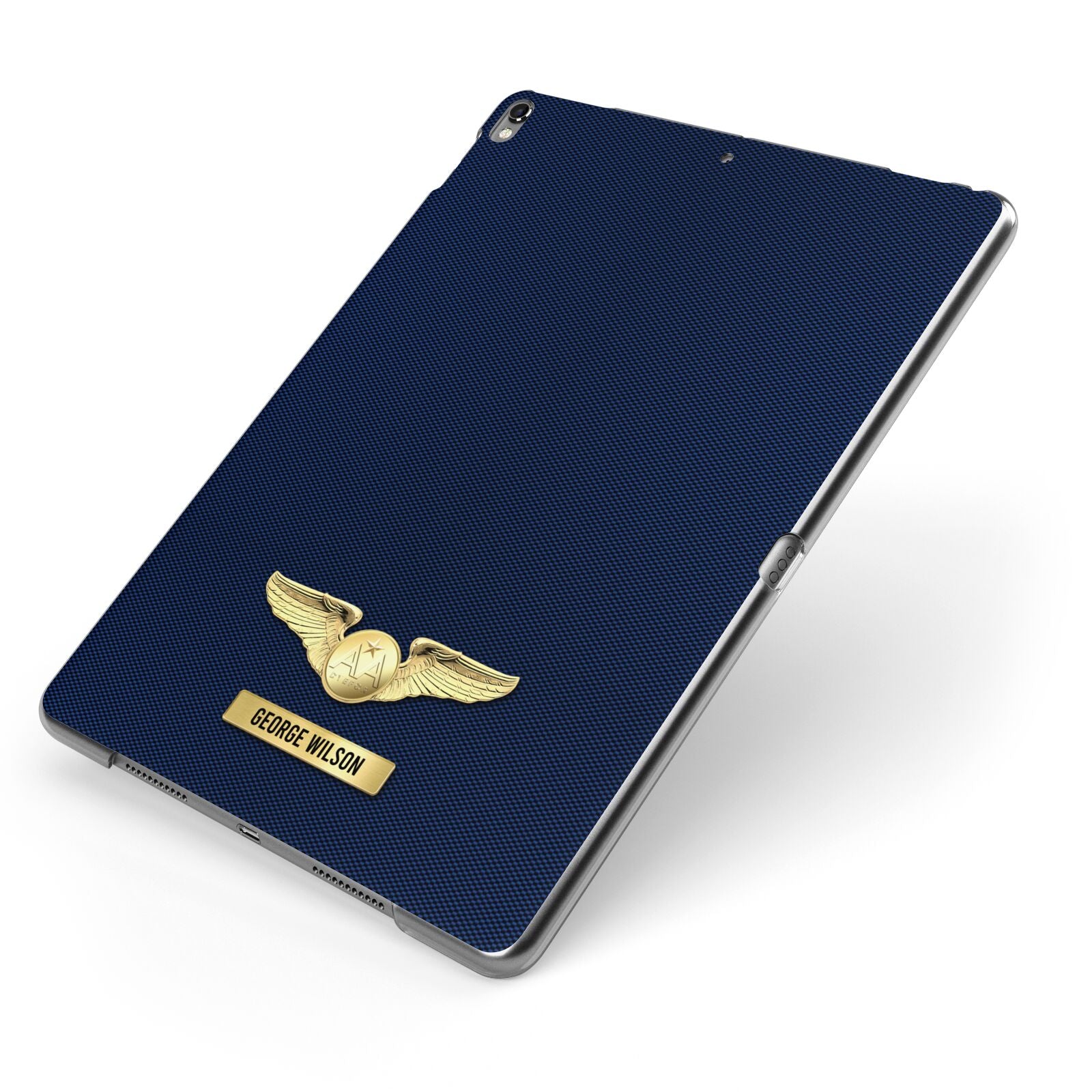 Personalised Pilot Wings Apple iPad Case on Grey iPad Side View