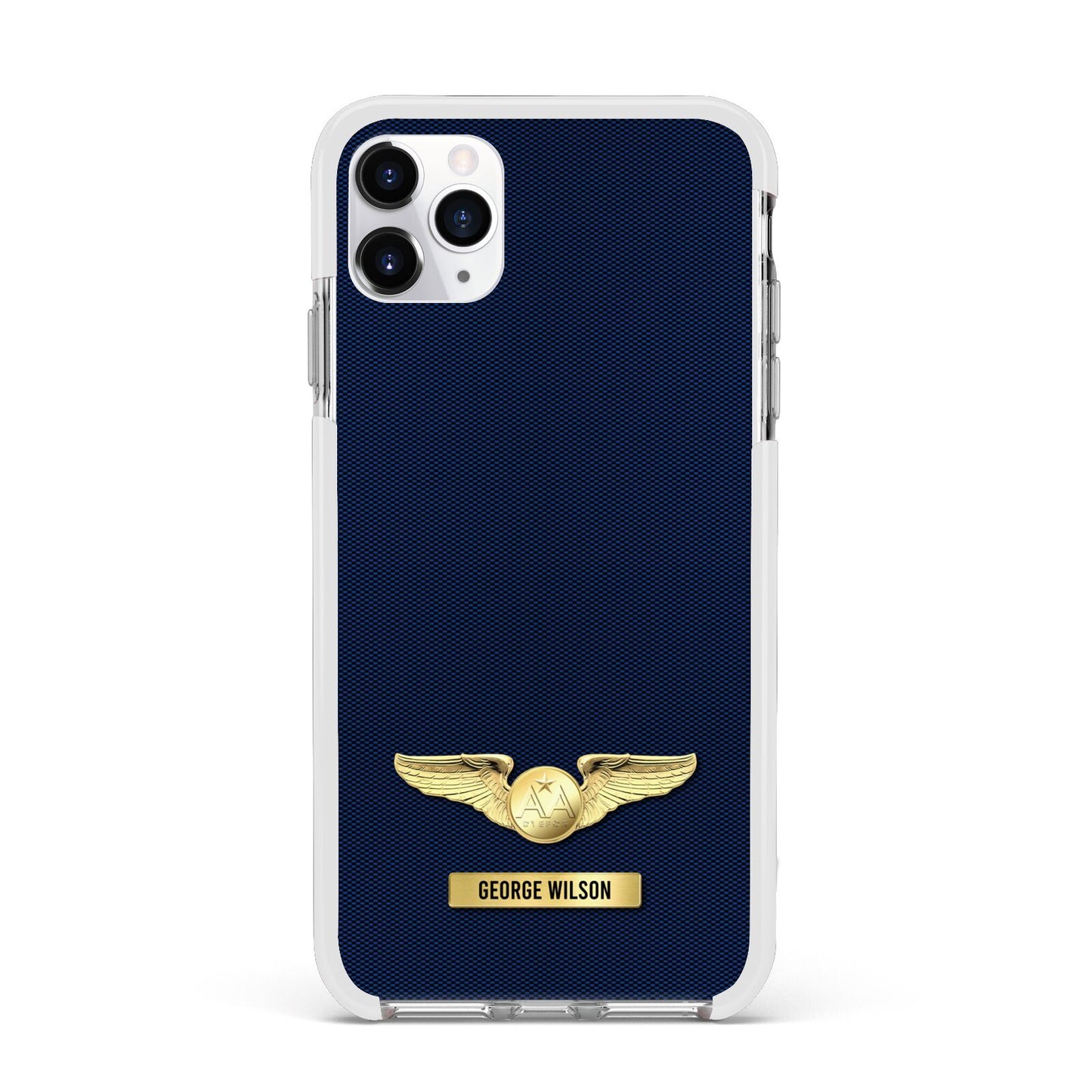 Personalised Pilot Wings Apple iPhone 11 Pro Max in Silver with White Impact Case