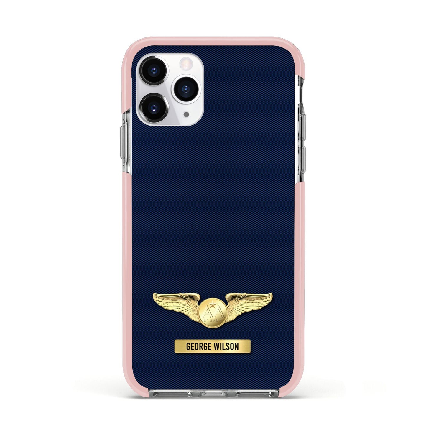 Personalised Pilot Wings Apple iPhone 11 Pro in Silver with Pink Impact Case