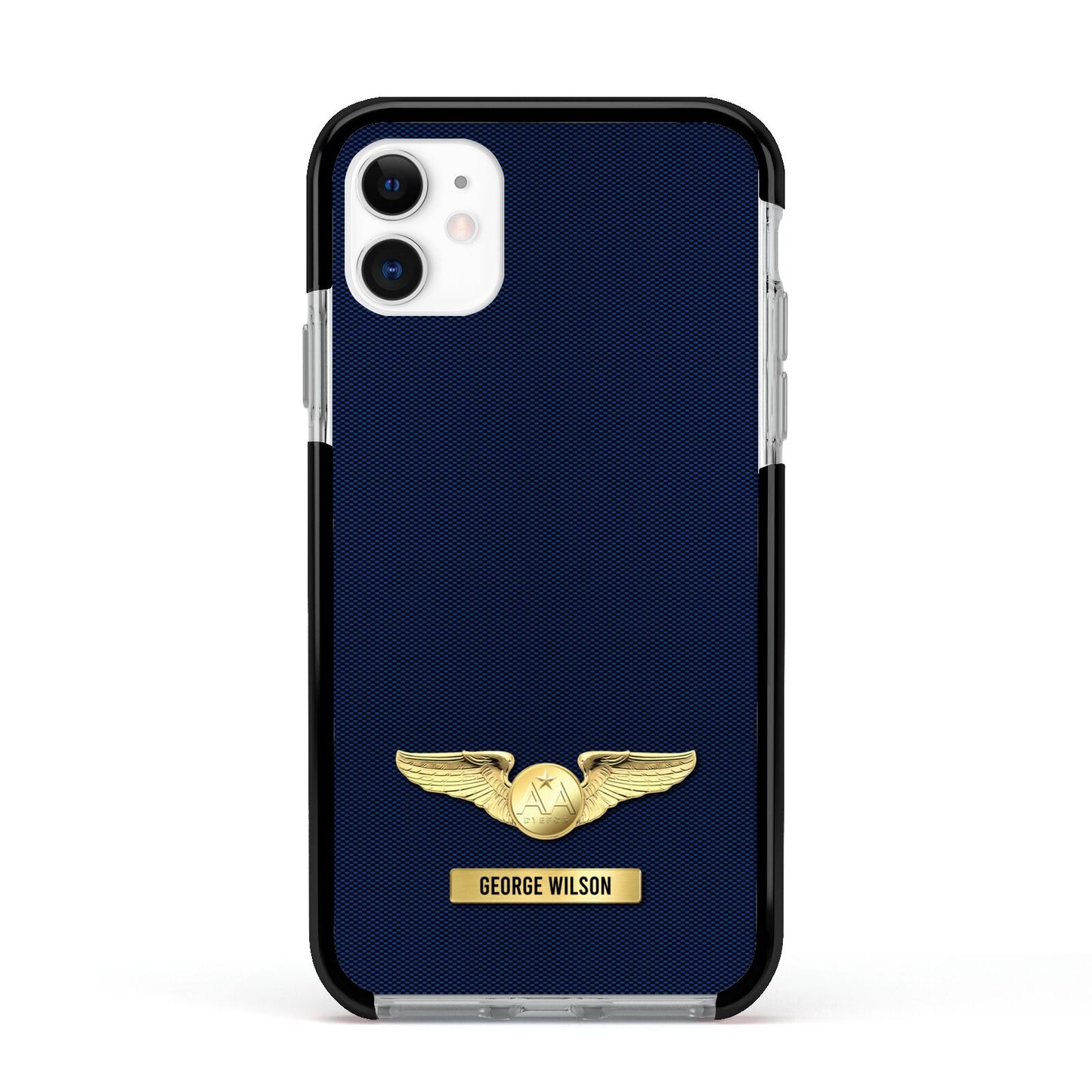 Personalised Pilot Wings Apple iPhone 11 in White with Black Impact Case