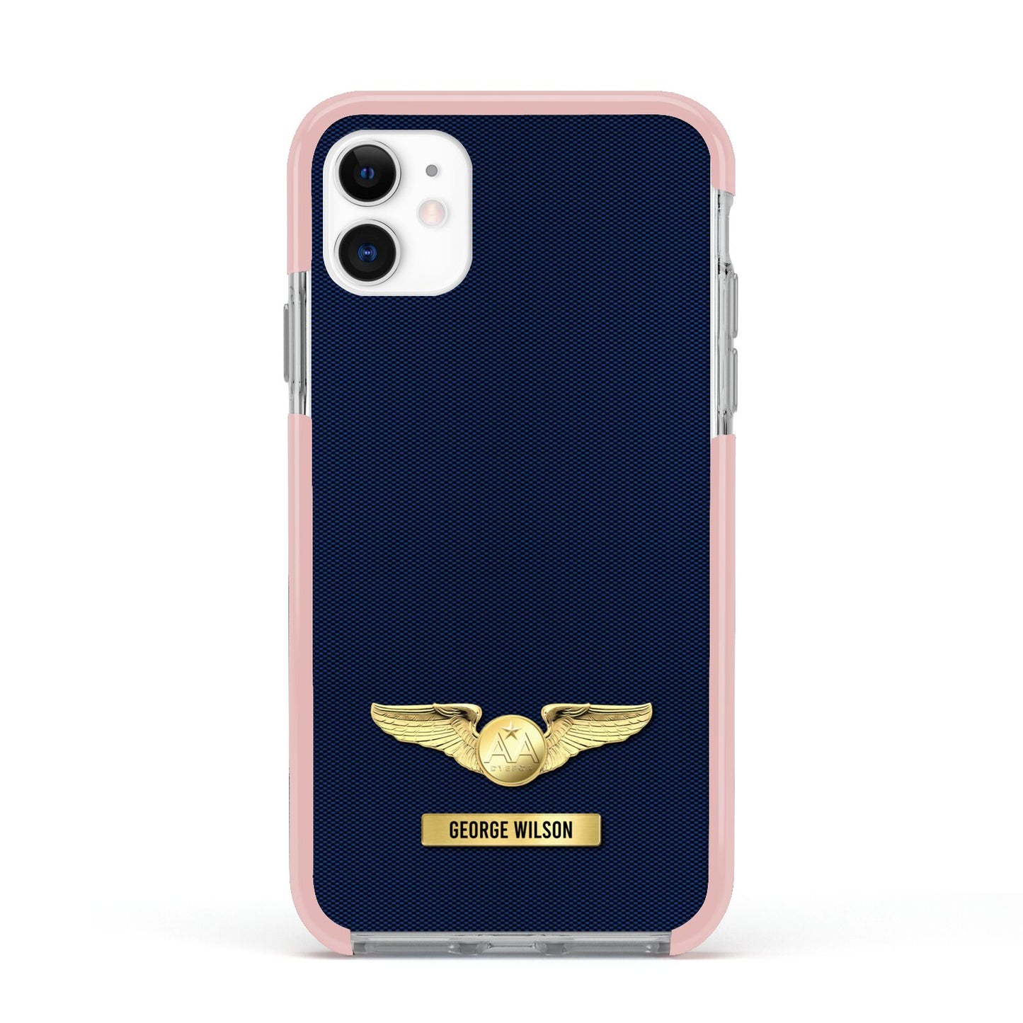 Personalised Pilot Wings Apple iPhone 11 in White with Pink Impact Case