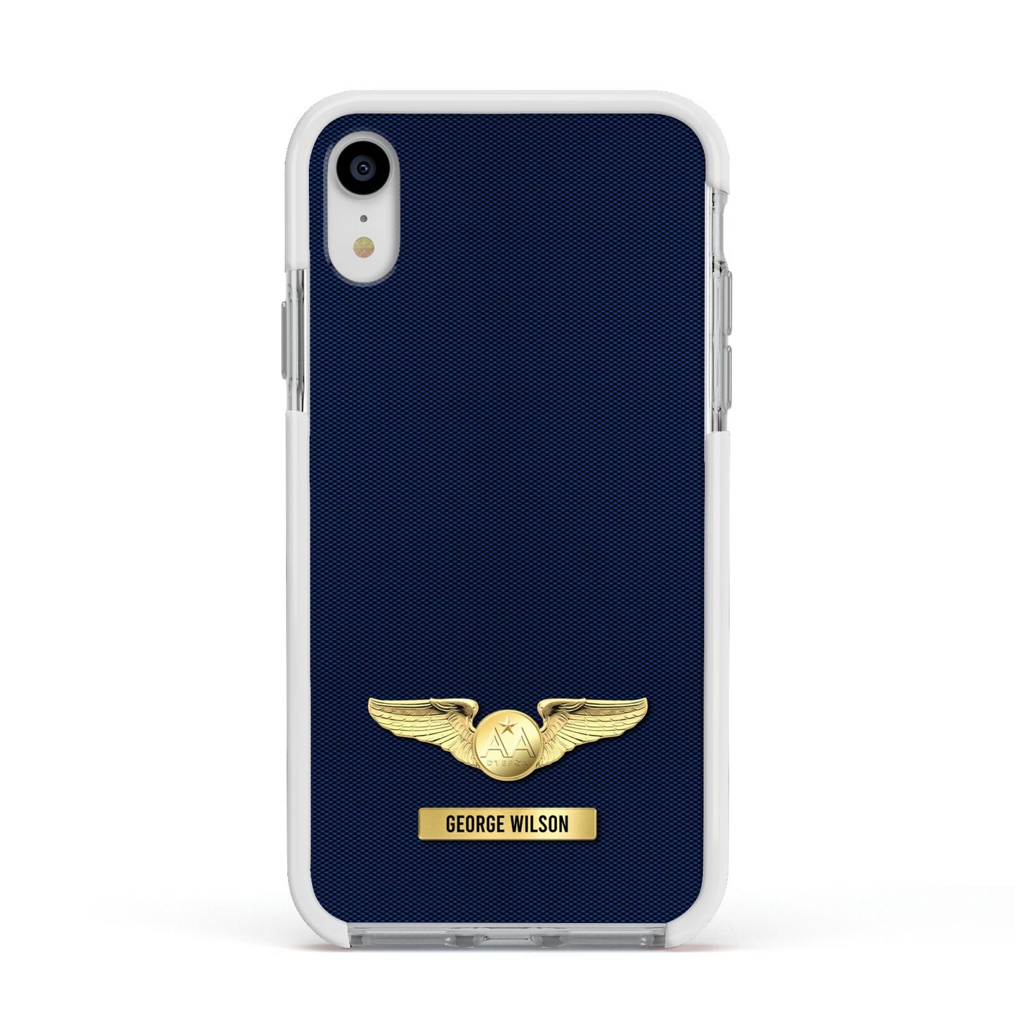 Personalised Pilot Wings Apple iPhone XR Impact Case White Edge on Silver Phone