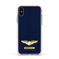 Personalised Pilot Wings Apple iPhone Xs Impact Case Pink Edge on Silver Phone