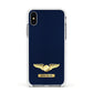 Personalised Pilot Wings Apple iPhone Xs Impact Case White Edge on Silver Phone