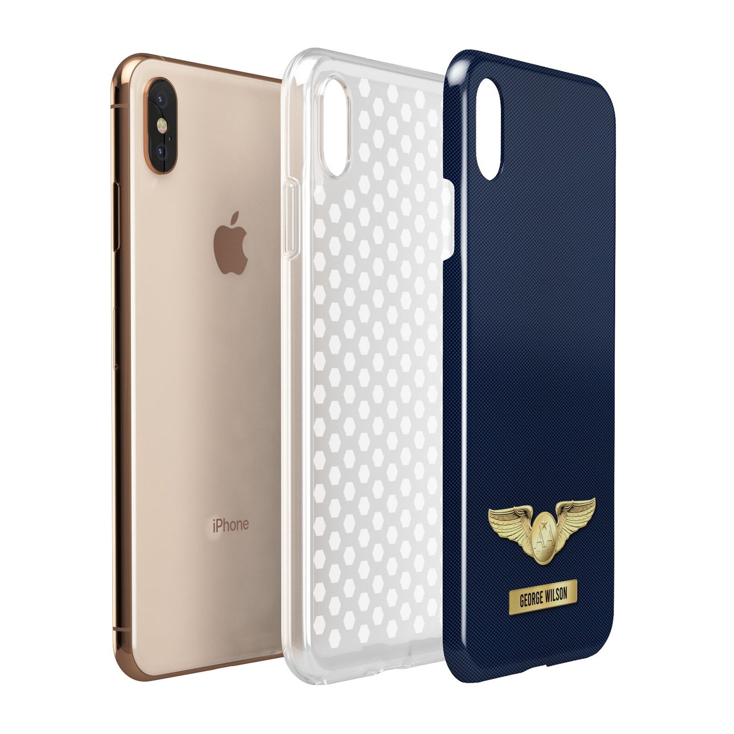 Personalised Pilot Wings Apple iPhone Xs Max 3D Tough Case Expanded View