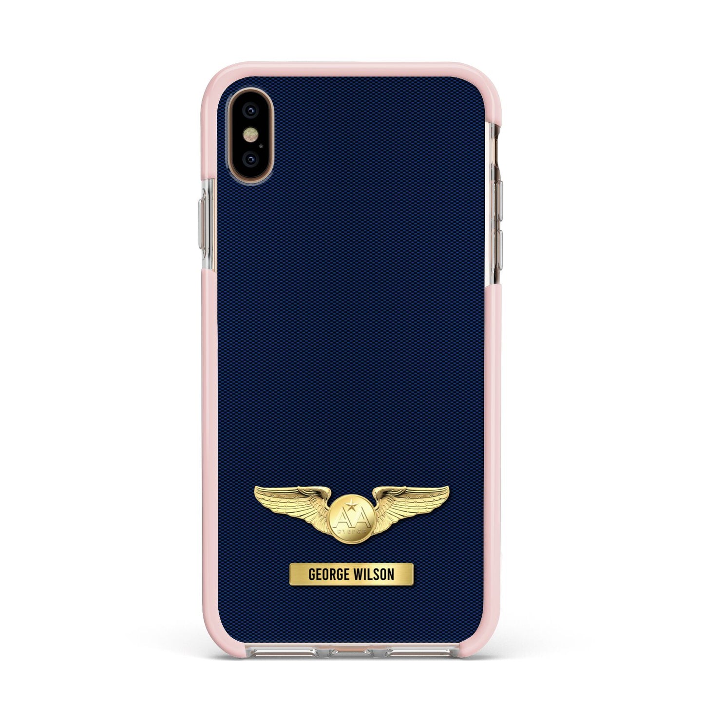 Personalised Pilot Wings Apple iPhone Xs Max Impact Case Pink Edge on Gold Phone