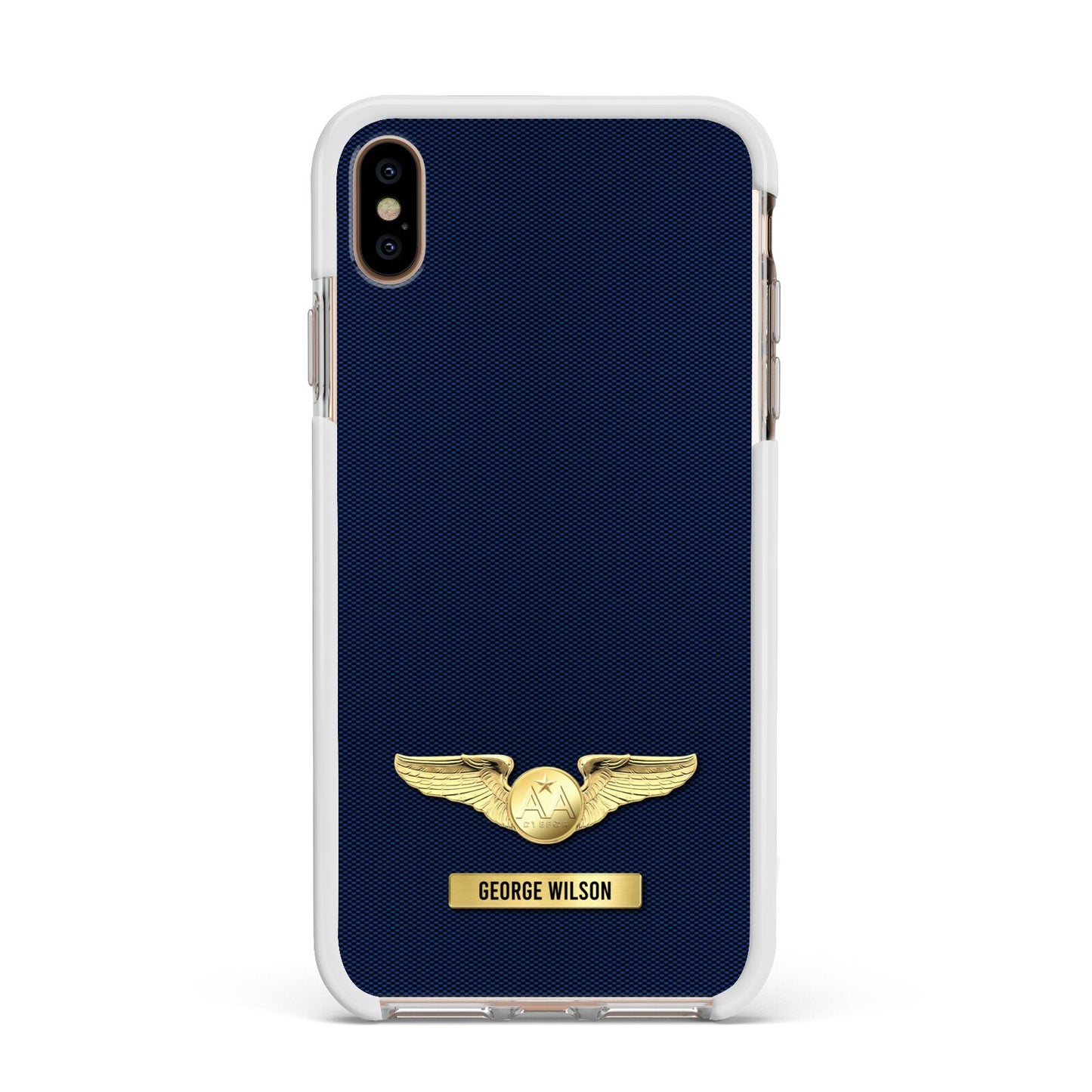 Personalised Pilot Wings Apple iPhone Xs Max Impact Case White Edge on Gold Phone