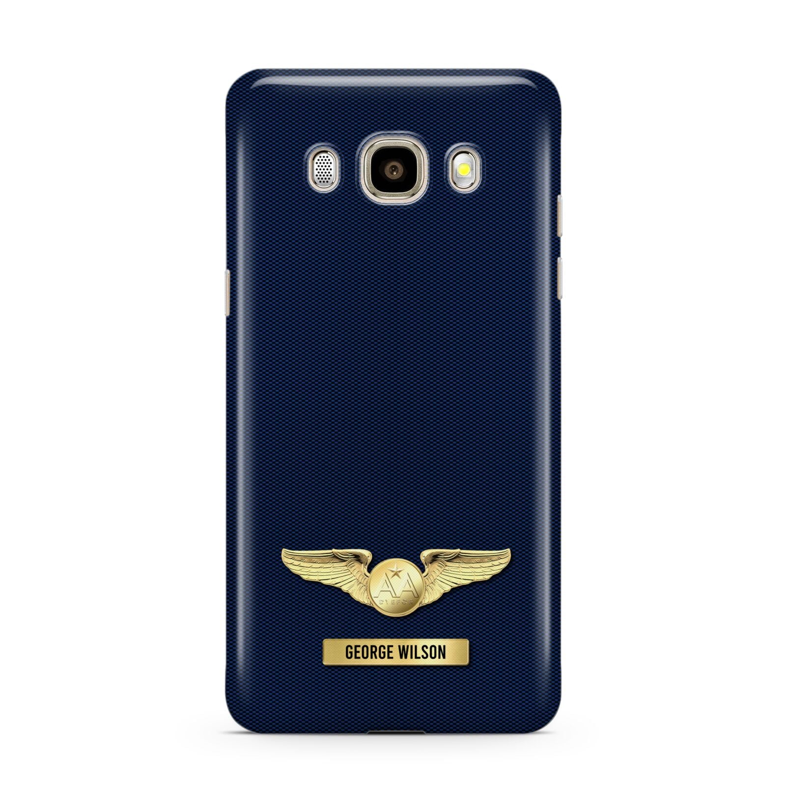Personalised Pilot Wings Samsung Galaxy J7 2016 Case on gold phone