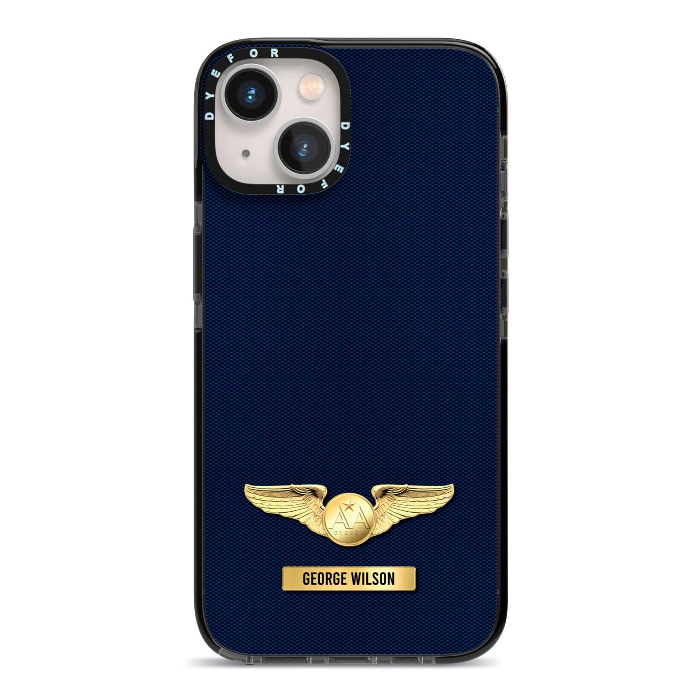Personalised Pilot Wings iPhone 13 Black Impact Case on Silver phone