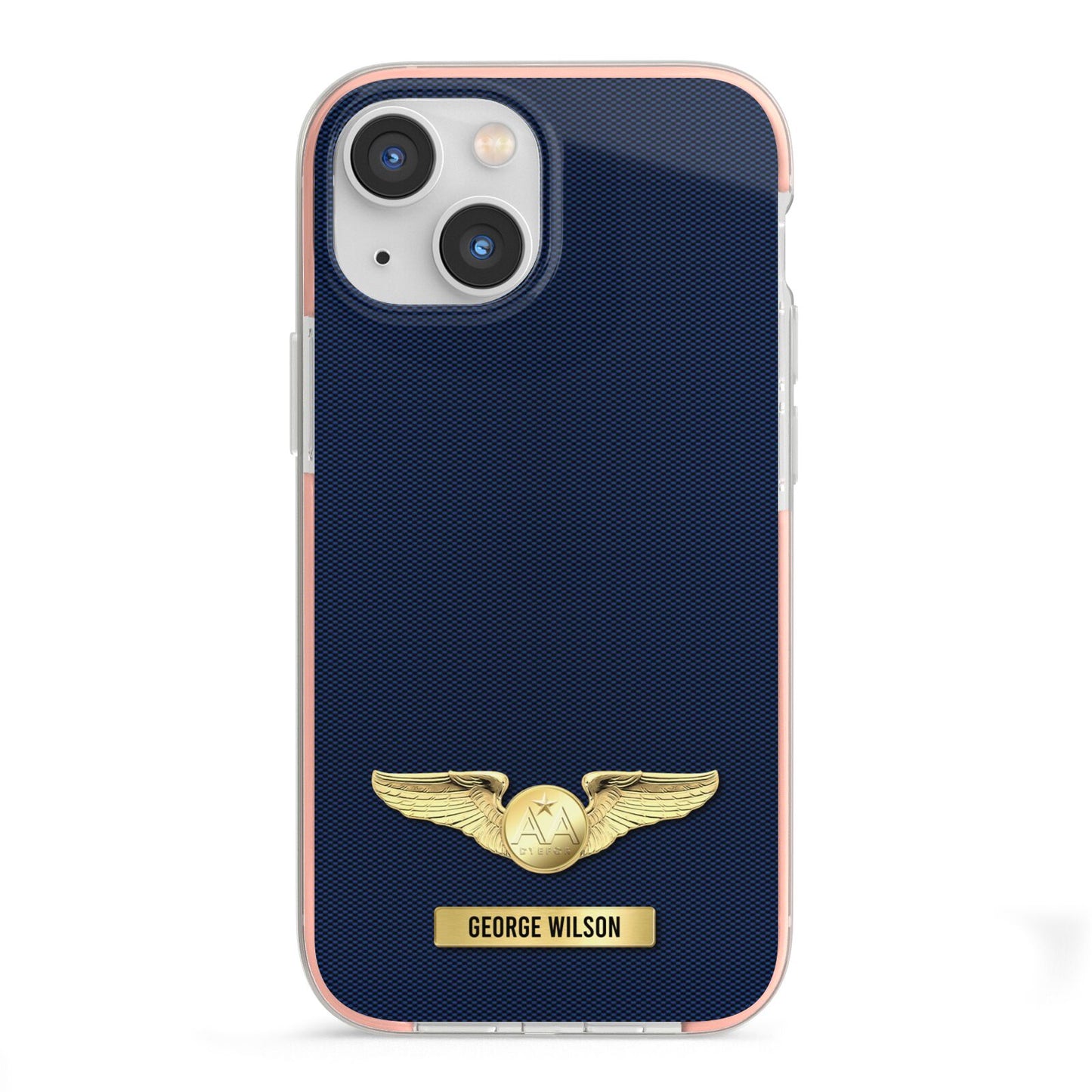 Personalised Pilot Wings iPhone 13 Mini TPU Impact Case with Pink Edges