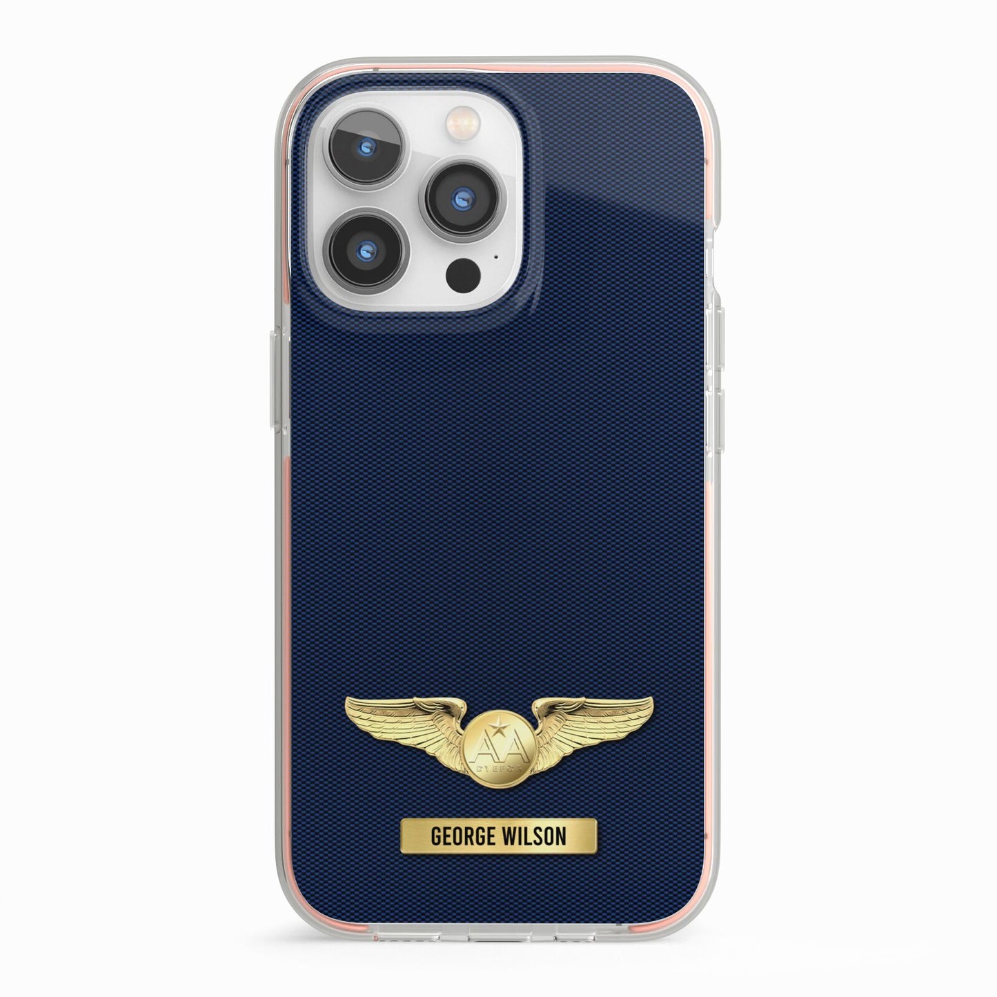 Personalised Pilot Wings iPhone 13 Pro TPU Impact Case with Pink Edges