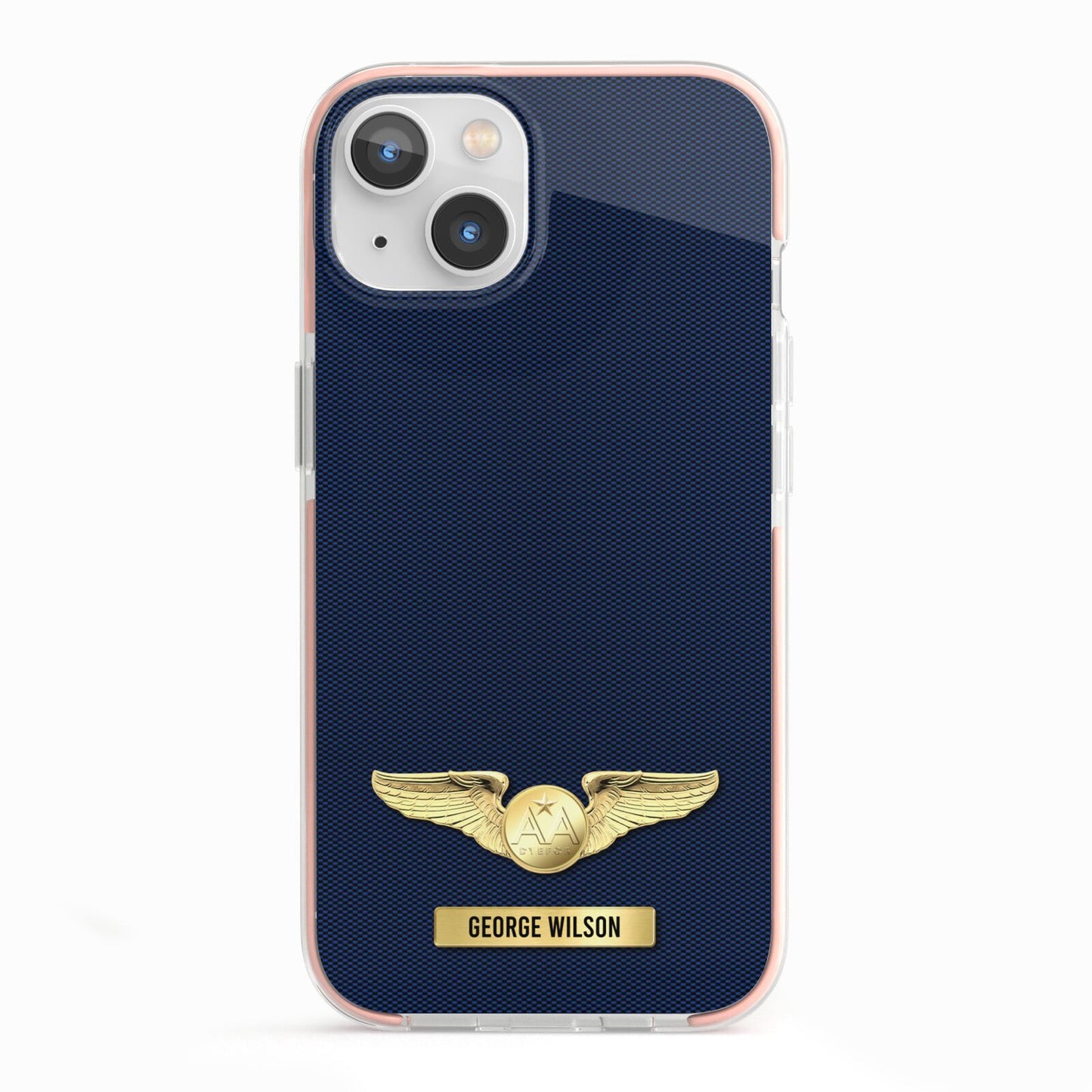 Personalised Pilot Wings iPhone 13 TPU Impact Case with Pink Edges