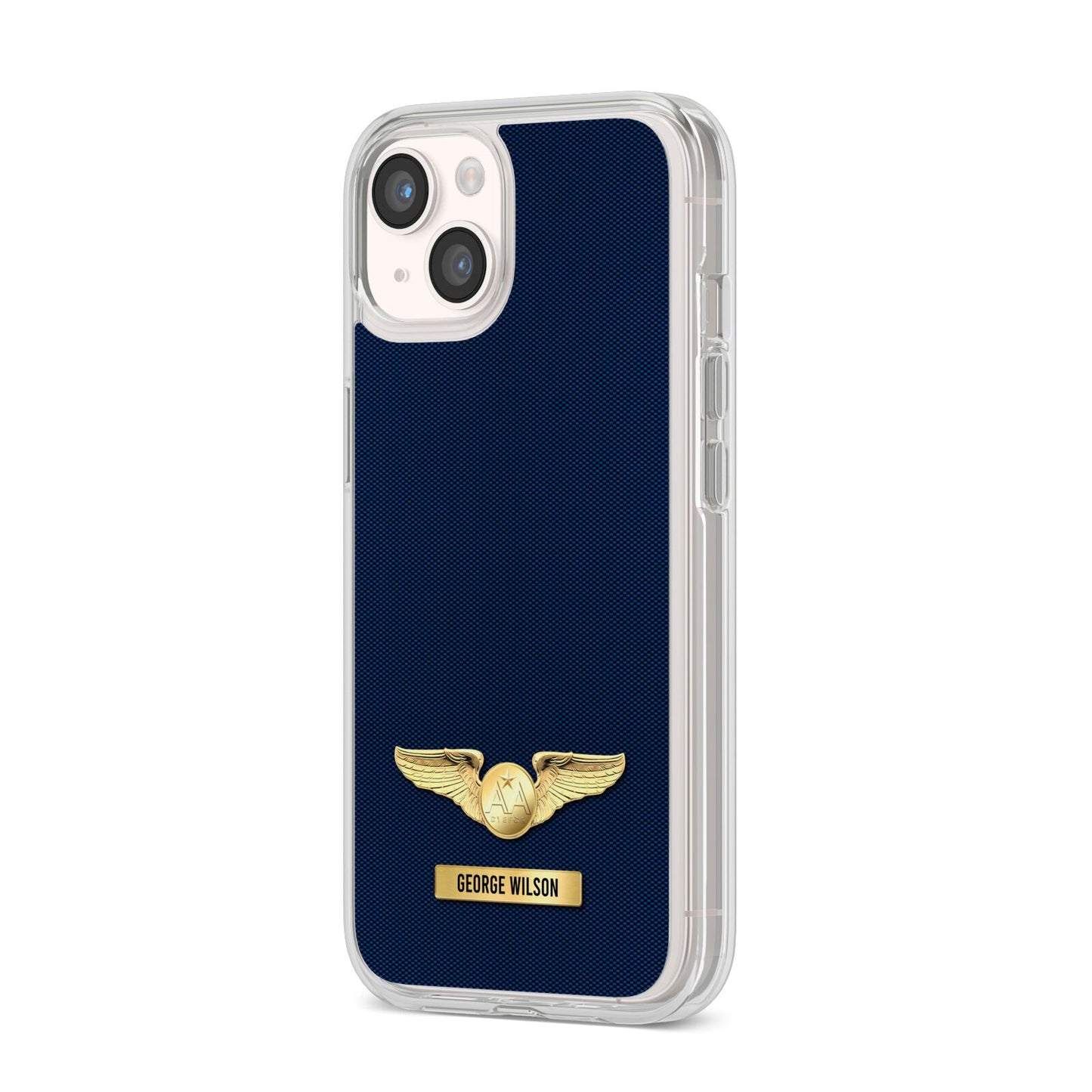 Personalised Pilot Wings iPhone 14 Clear Tough Case Starlight Angled Image