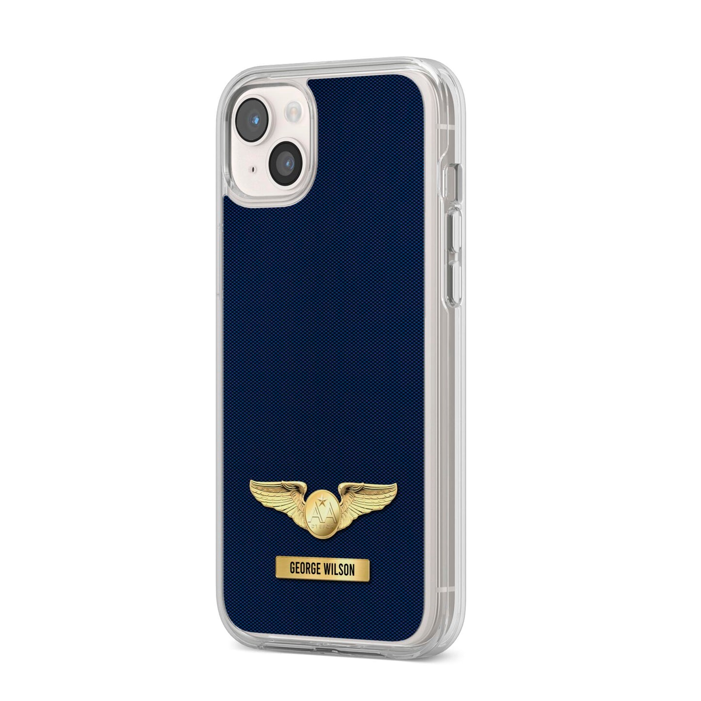 Personalised Pilot Wings iPhone 14 Plus Clear Tough Case Starlight Angled Image