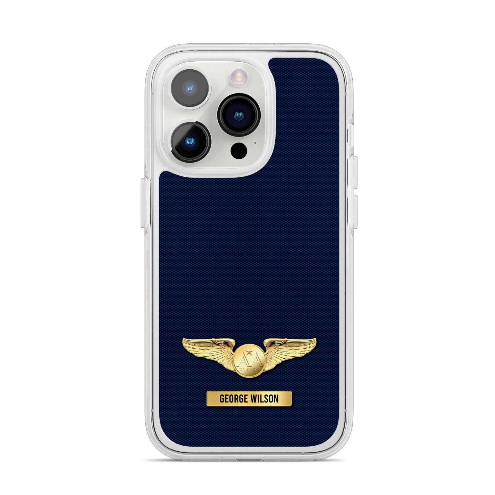 Personalised Pilot Wings iPhone 14 Pro Clear Tough Case Silver