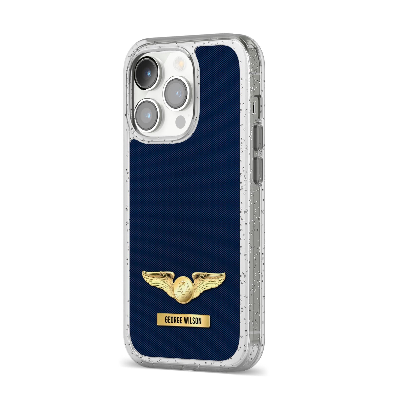Personalised Pilot Wings iPhone 14 Pro Glitter Tough Case Silver Angled Image