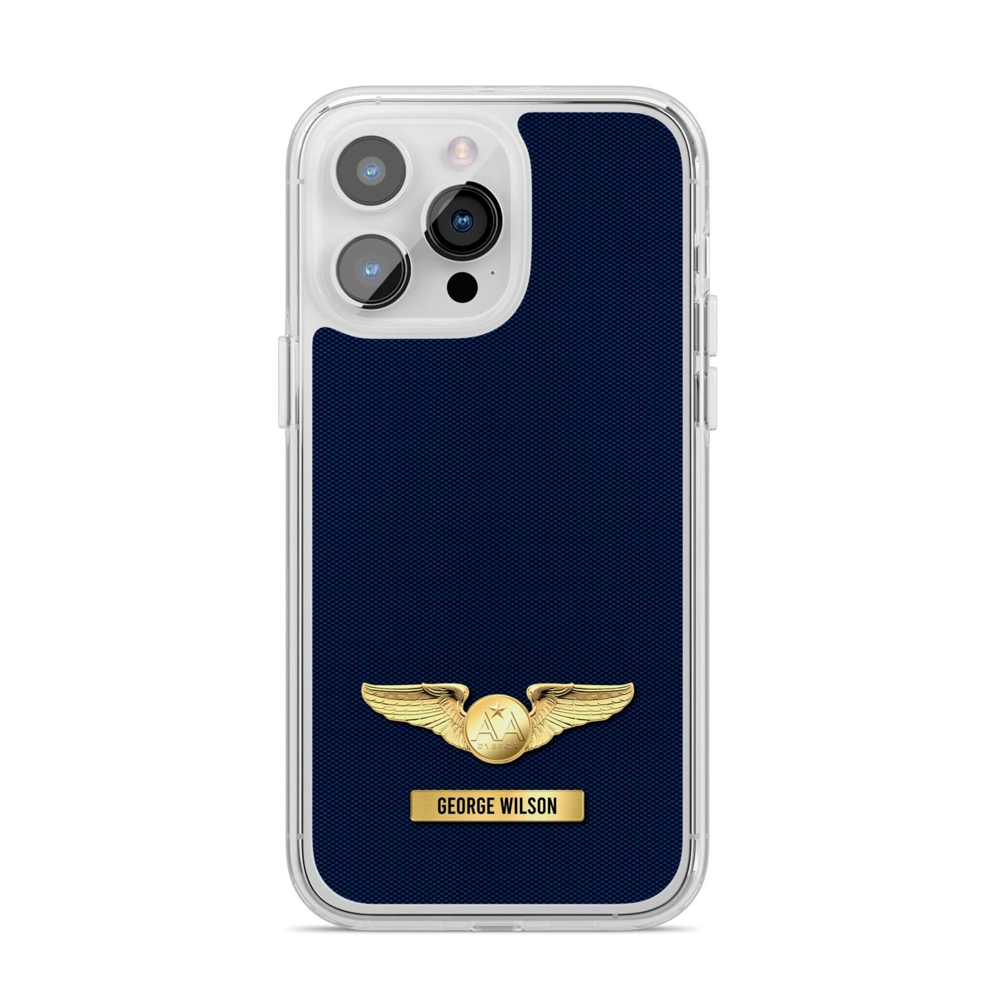 Personalised Pilot Wings iPhone 14 Pro Max Clear Tough Case Silver