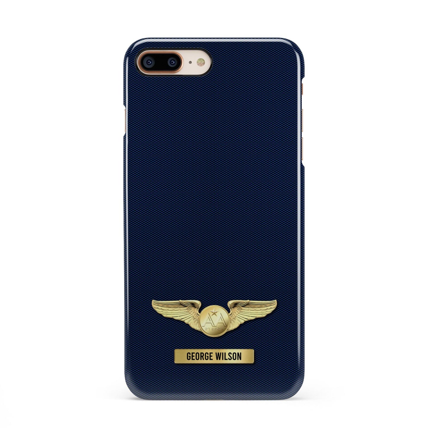 Personalised Pilot Wings iPhone 8 Plus 3D Snap Case on Gold Phone